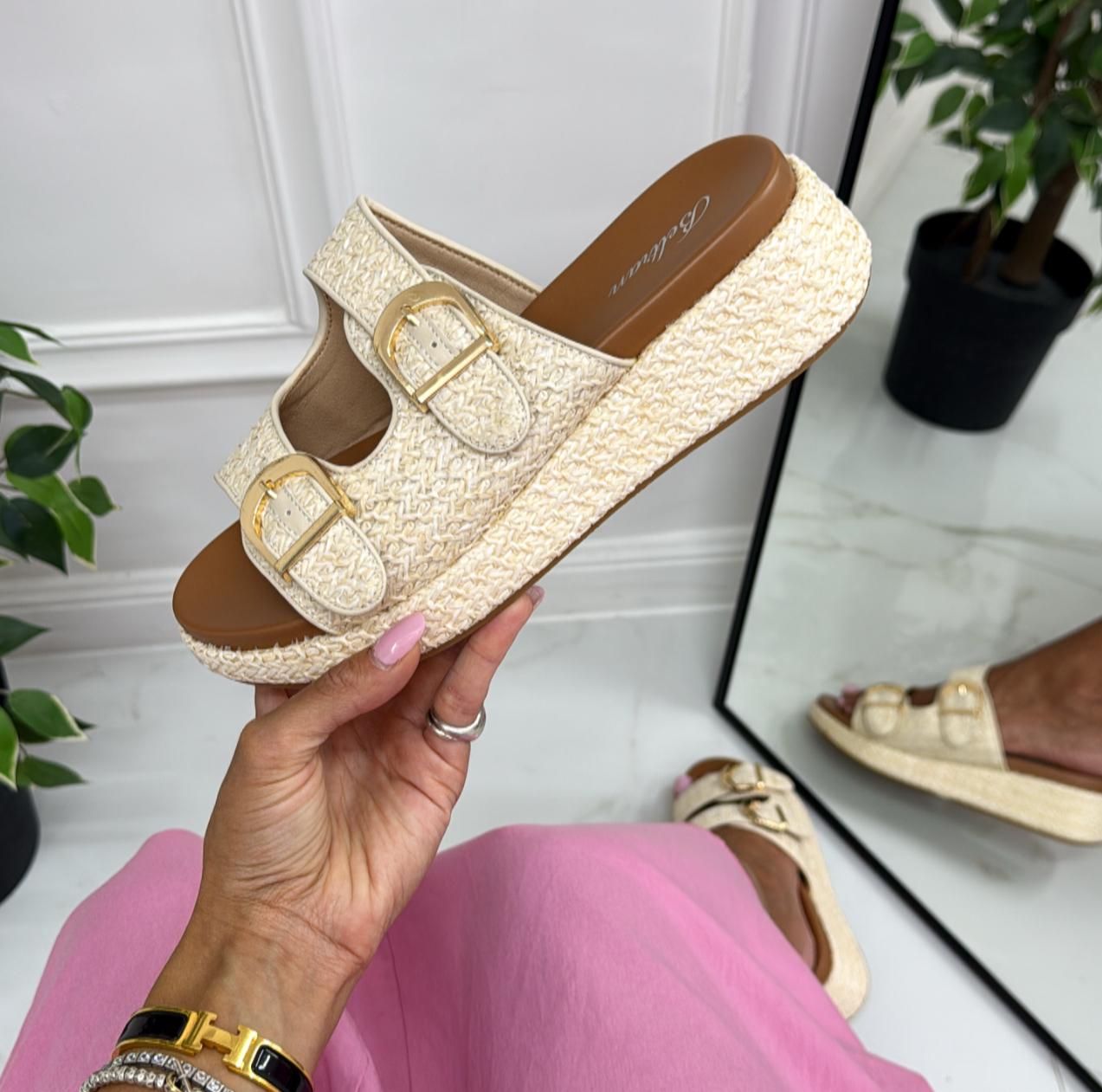 Margherita - Sabot Zeppa Donna Punta Tallone Scoperto Beige