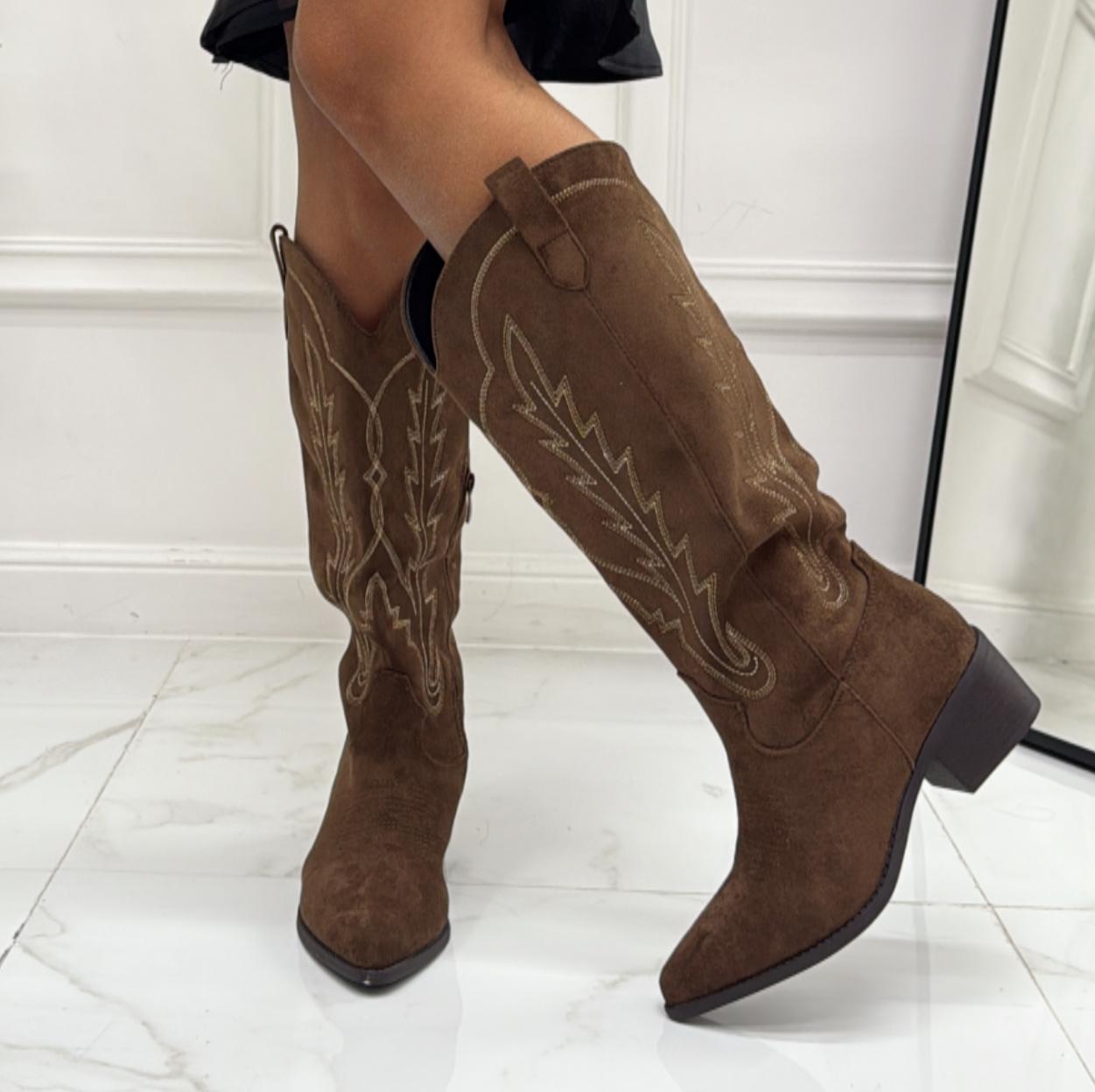 Nilufar - Stivale Alto Tacco Donna Texano Marrone
