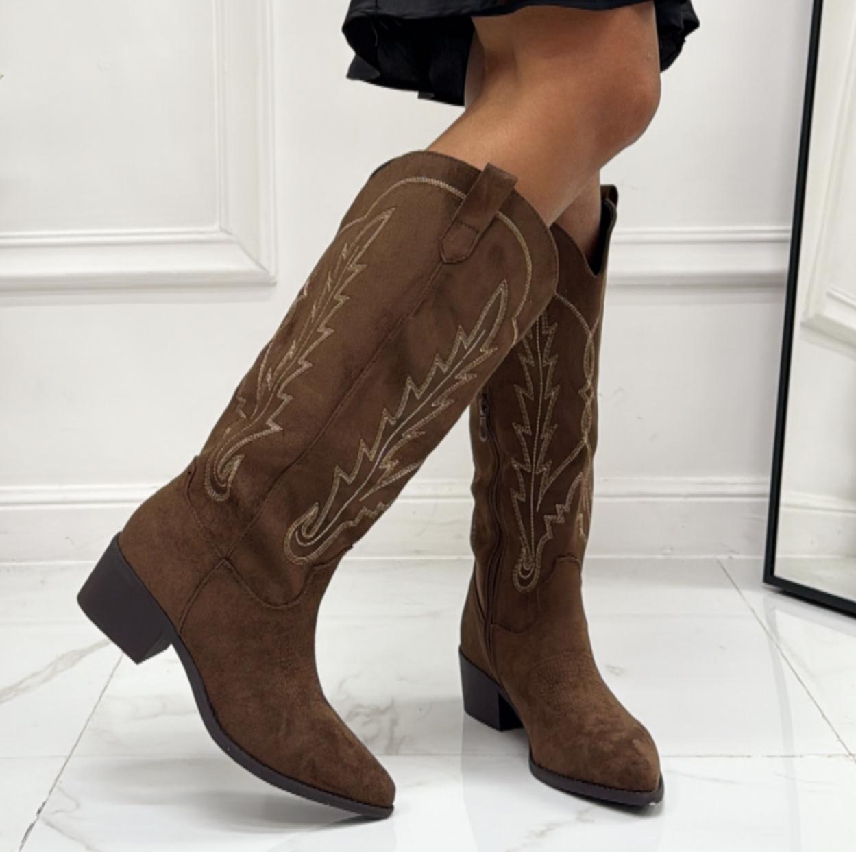 Nilufar - Stivale Alto Tacco Donna Texano Marrone