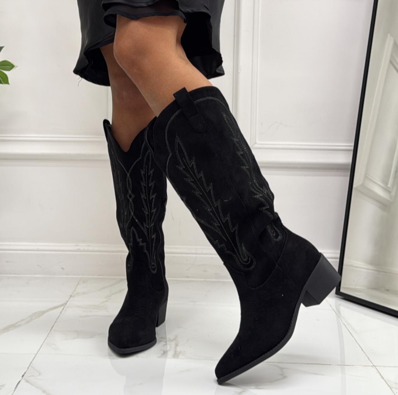 Nilufar - Stivale Alto Tacco Donna Texano Nero