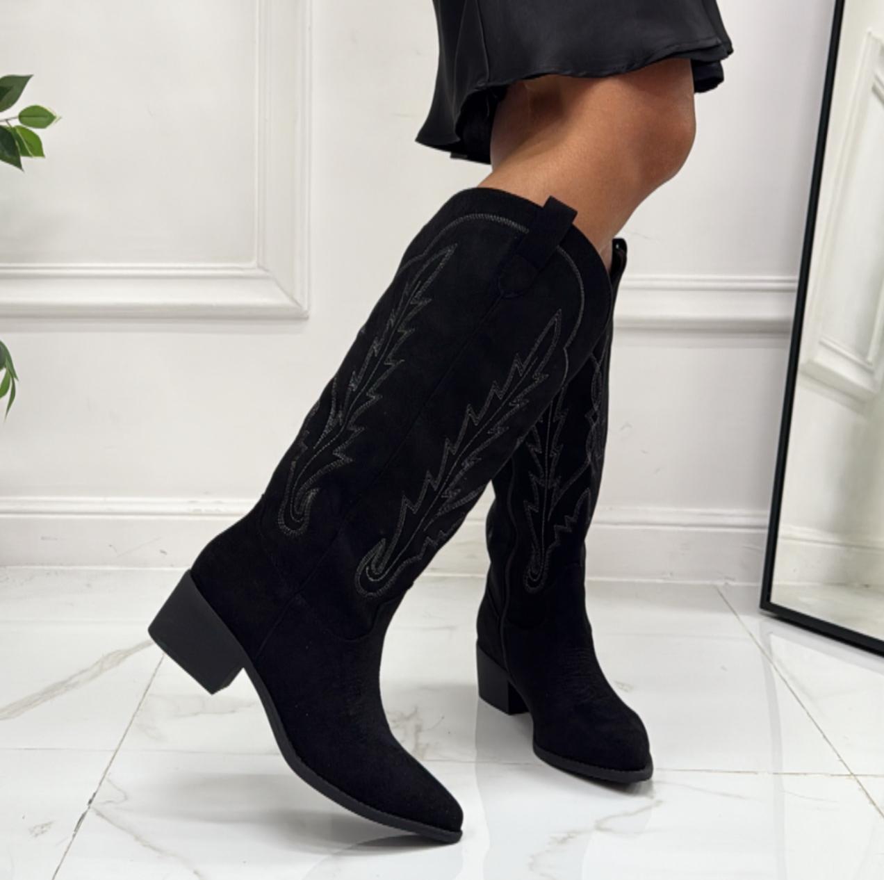 Nilufar - Stivale Alto Tacco Donna Texano Nero