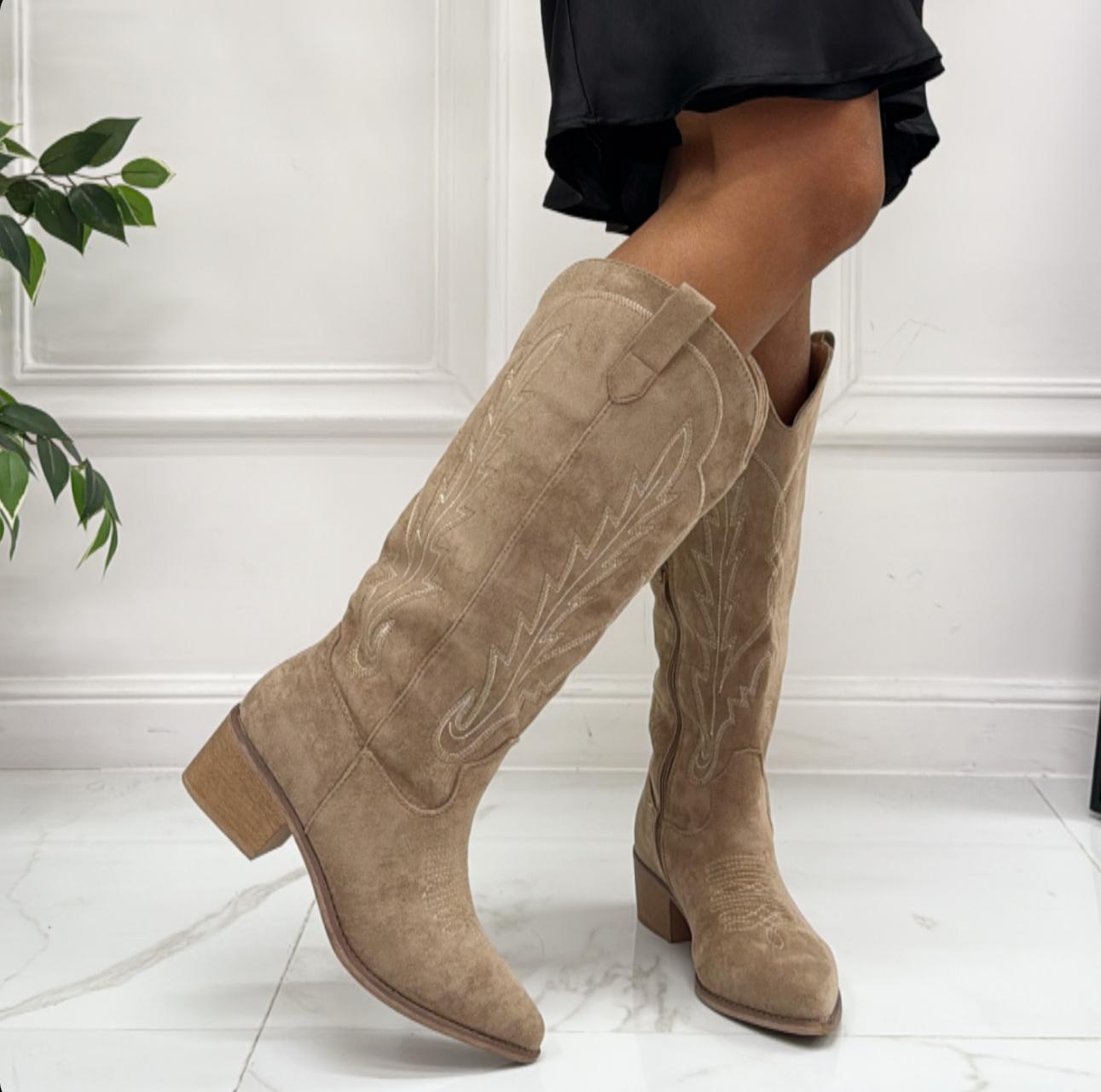 Nilufar - Stivale Alto Tacco Donna Texano Khaki
