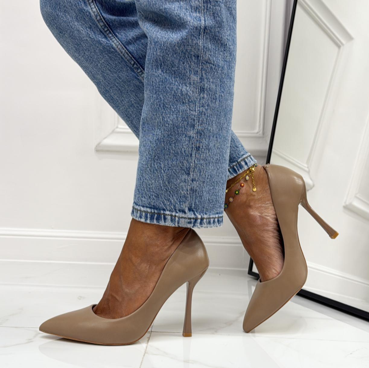 Melody - Décolleté Donna Tacco Spillo Punta Strass Khaki