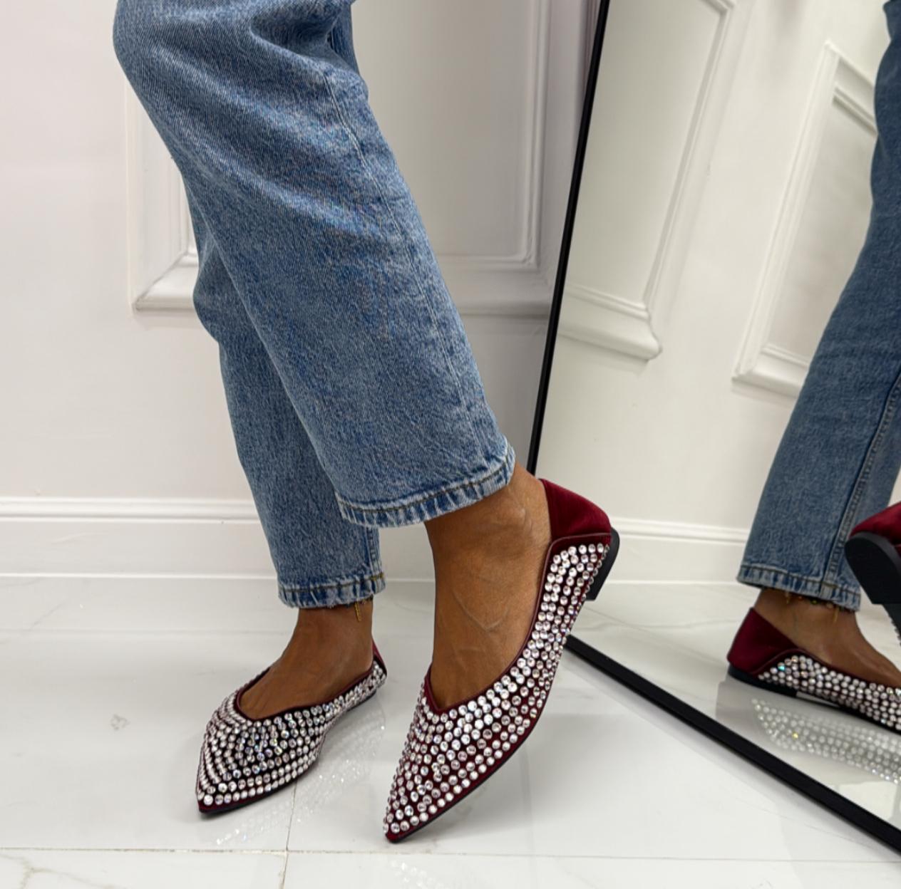 Sere - Scarpa Donna Ballerina Punta Traforata Bordeuax
