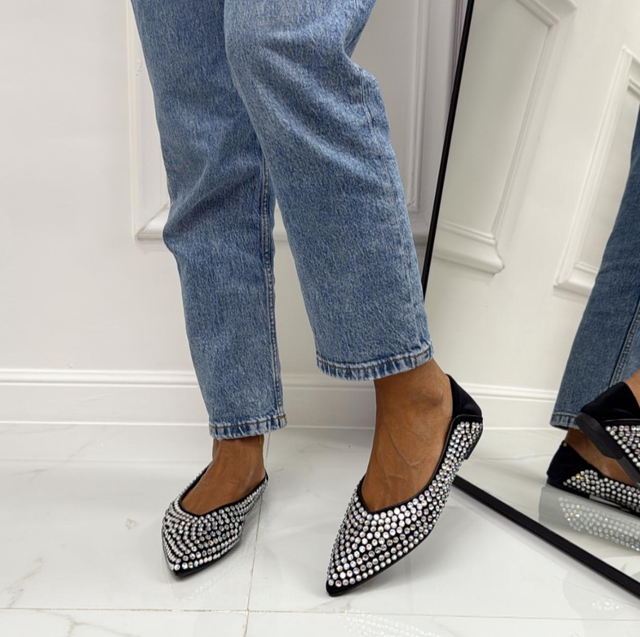 Sere - Scarpa Donna Ballerina Punta Traforata Nero