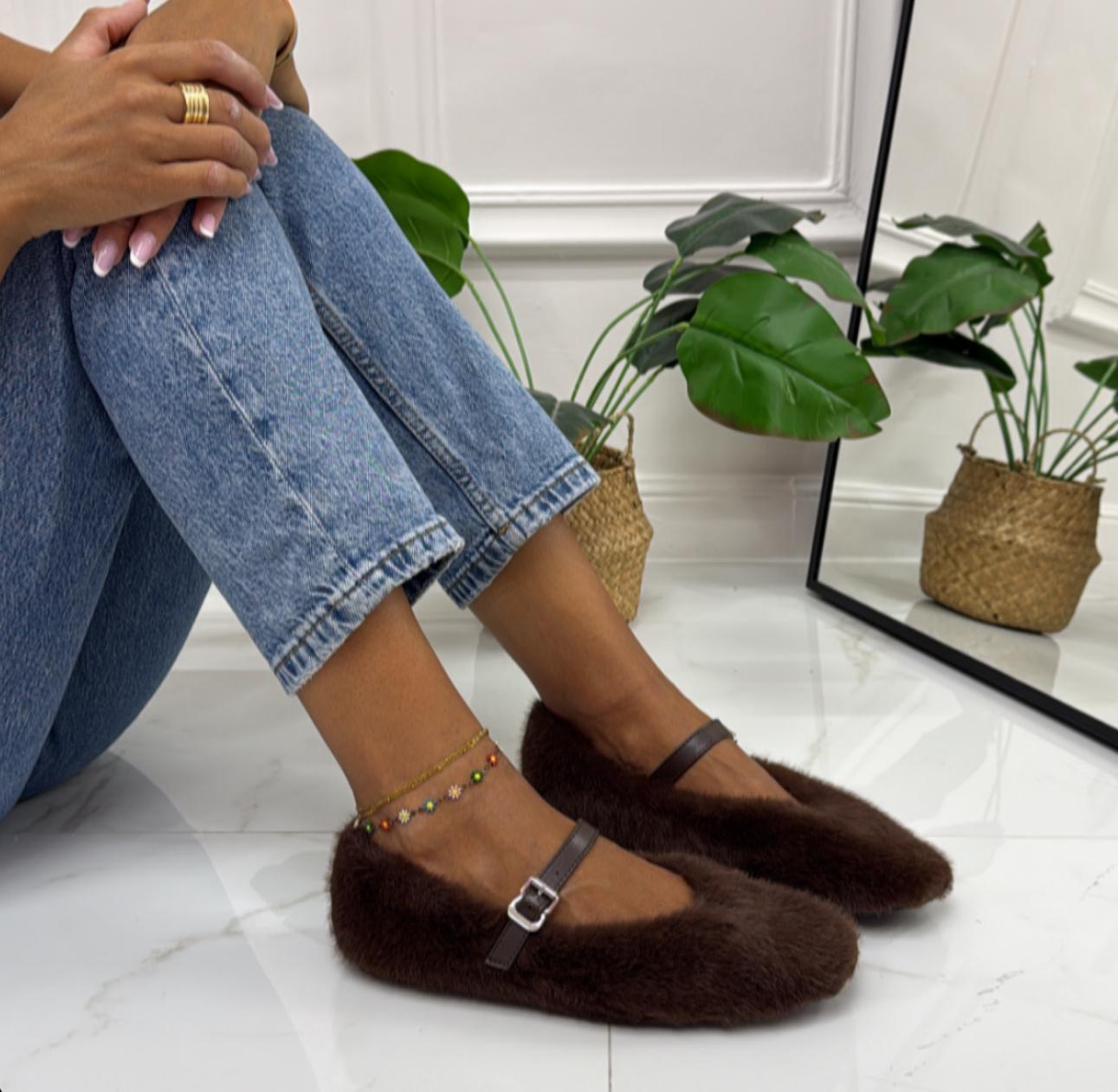 Isabella - Scarpa Donna Ballerina Punta Traforata Marrone
