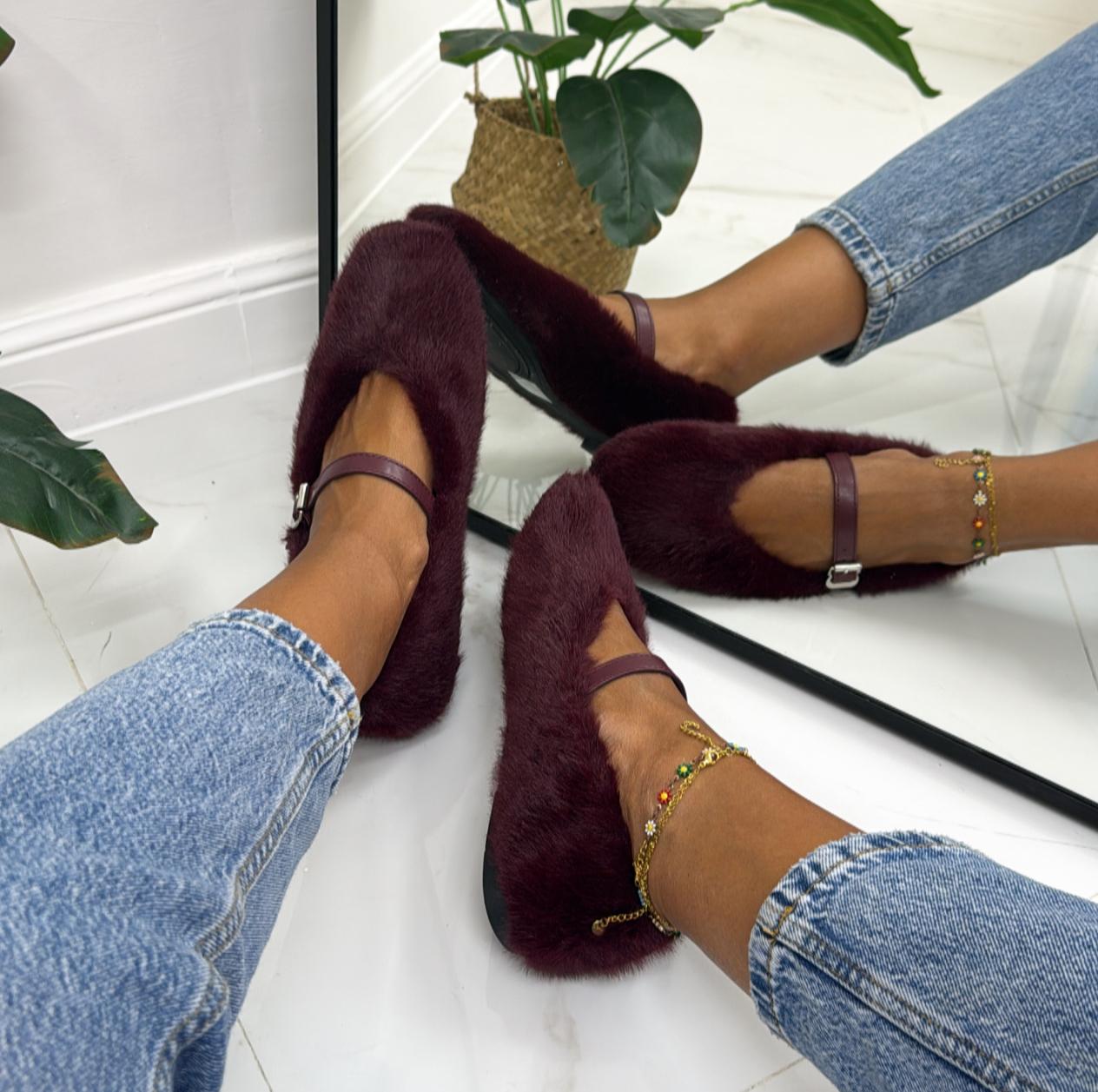 Isabella - Scarpa Donna Ballerina Punta Traforata Bordeaux