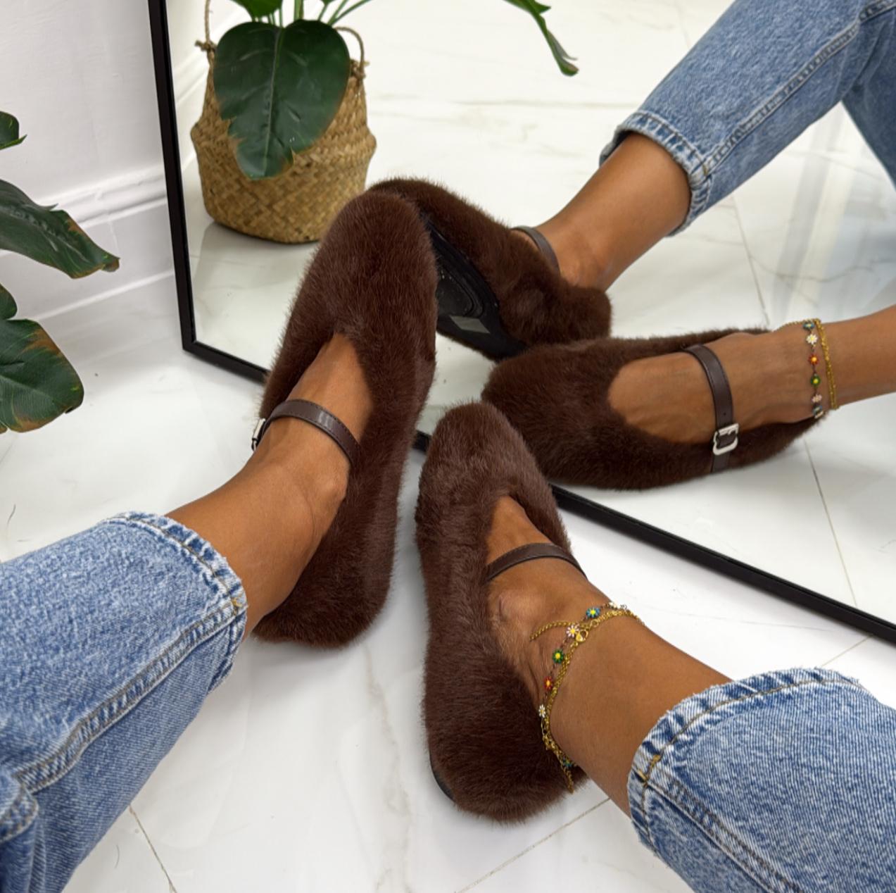 Isabella - Scarpa Donna Ballerina Punta Traforata Marrone