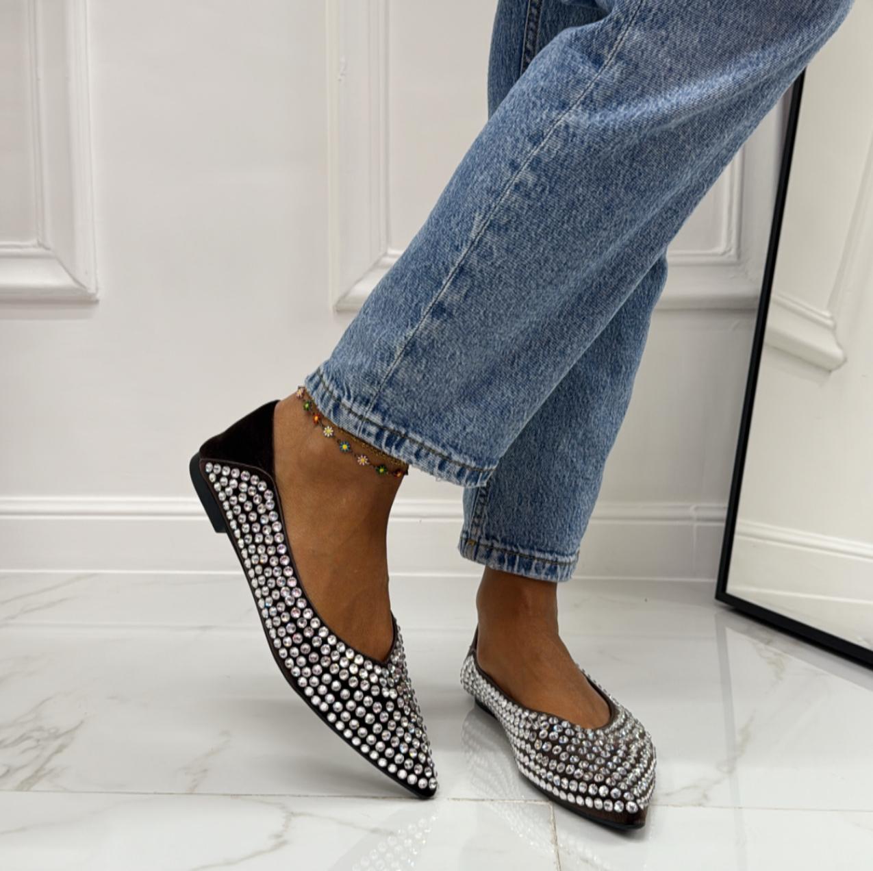Sere - Scarpa Donna Ballerina Punta Traforata Marrone