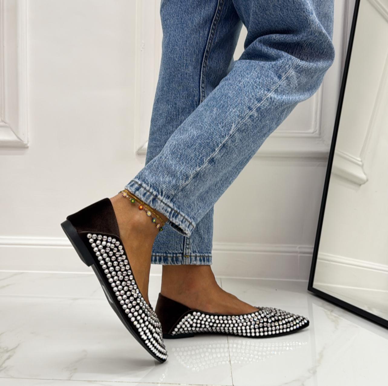 Sere - Scarpa Donna Ballerina Punta Traforata Marrone