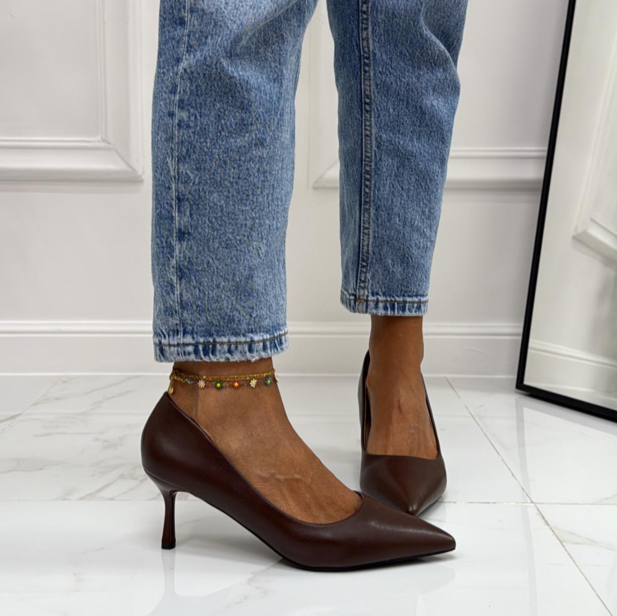 Flaminia - Décolleté Donna Scarpa Tacco Spillo Elegante Marrone