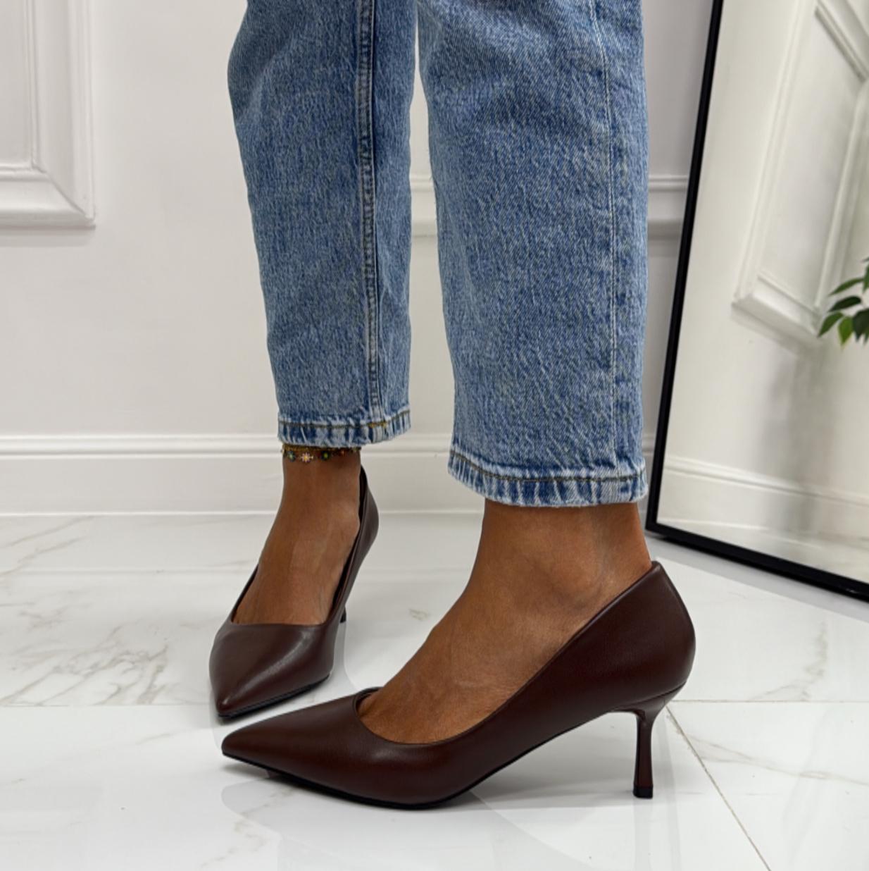 Flaminia - Décolleté Donna Scarpa Tacco Spillo Elegante Marrone