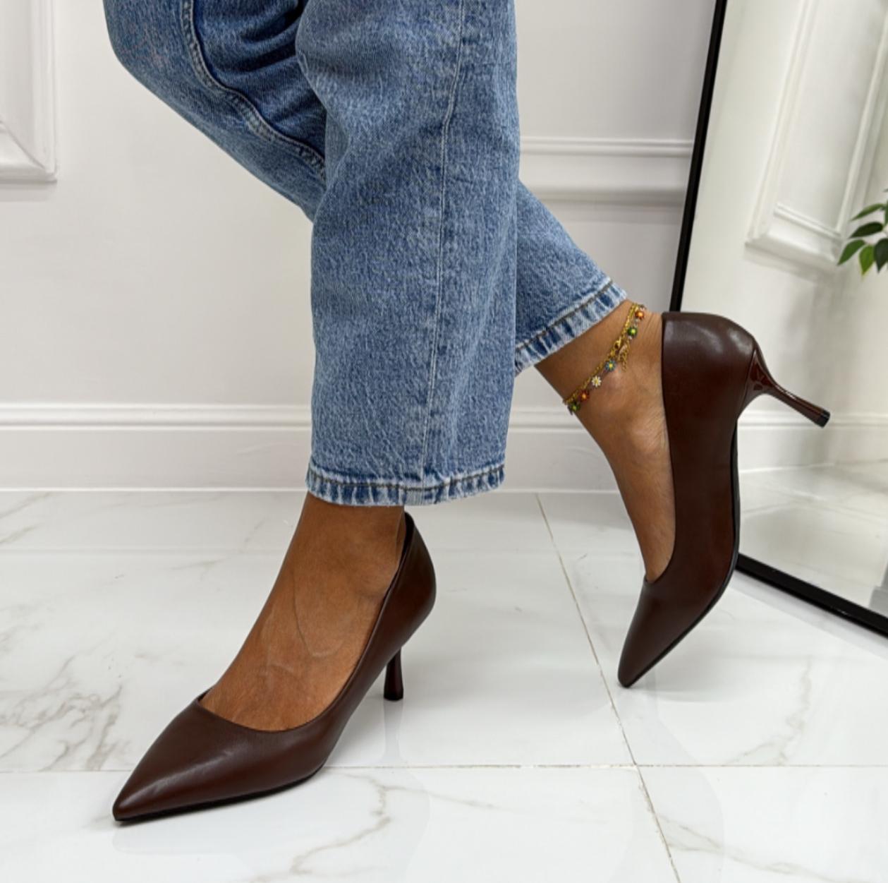 Flaminia - Décolleté Donna Scarpa Tacco Spillo Elegante Marrone