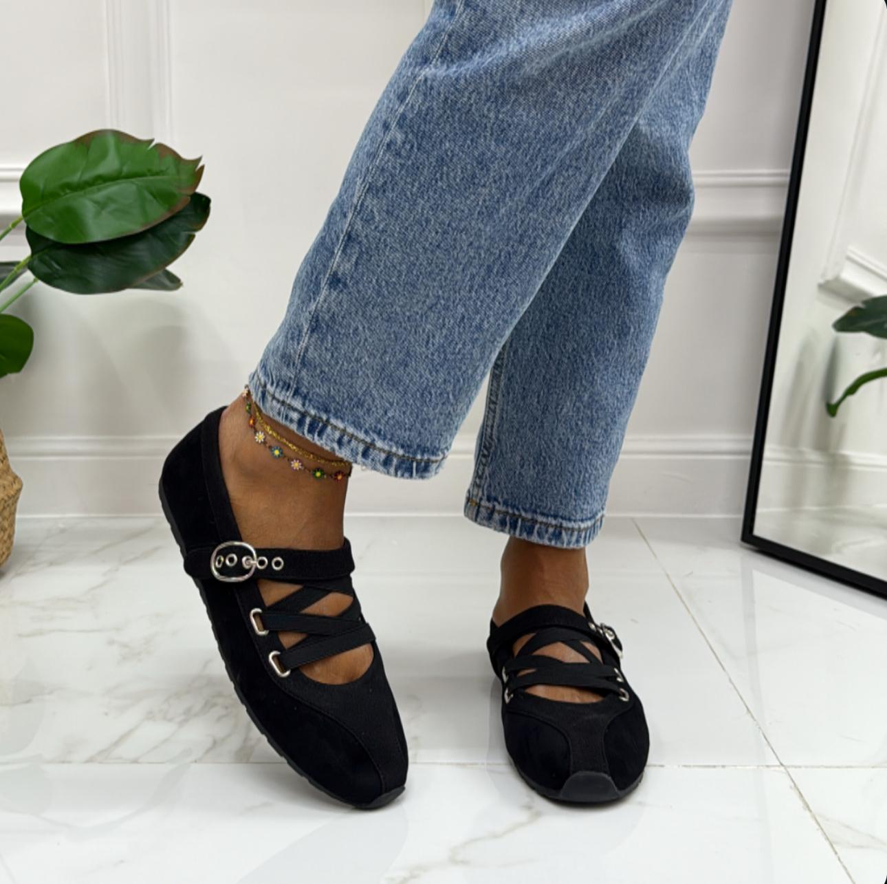 Amber - Scarpa Donna Ballerina Punta Tacco Basso Elegante Nero