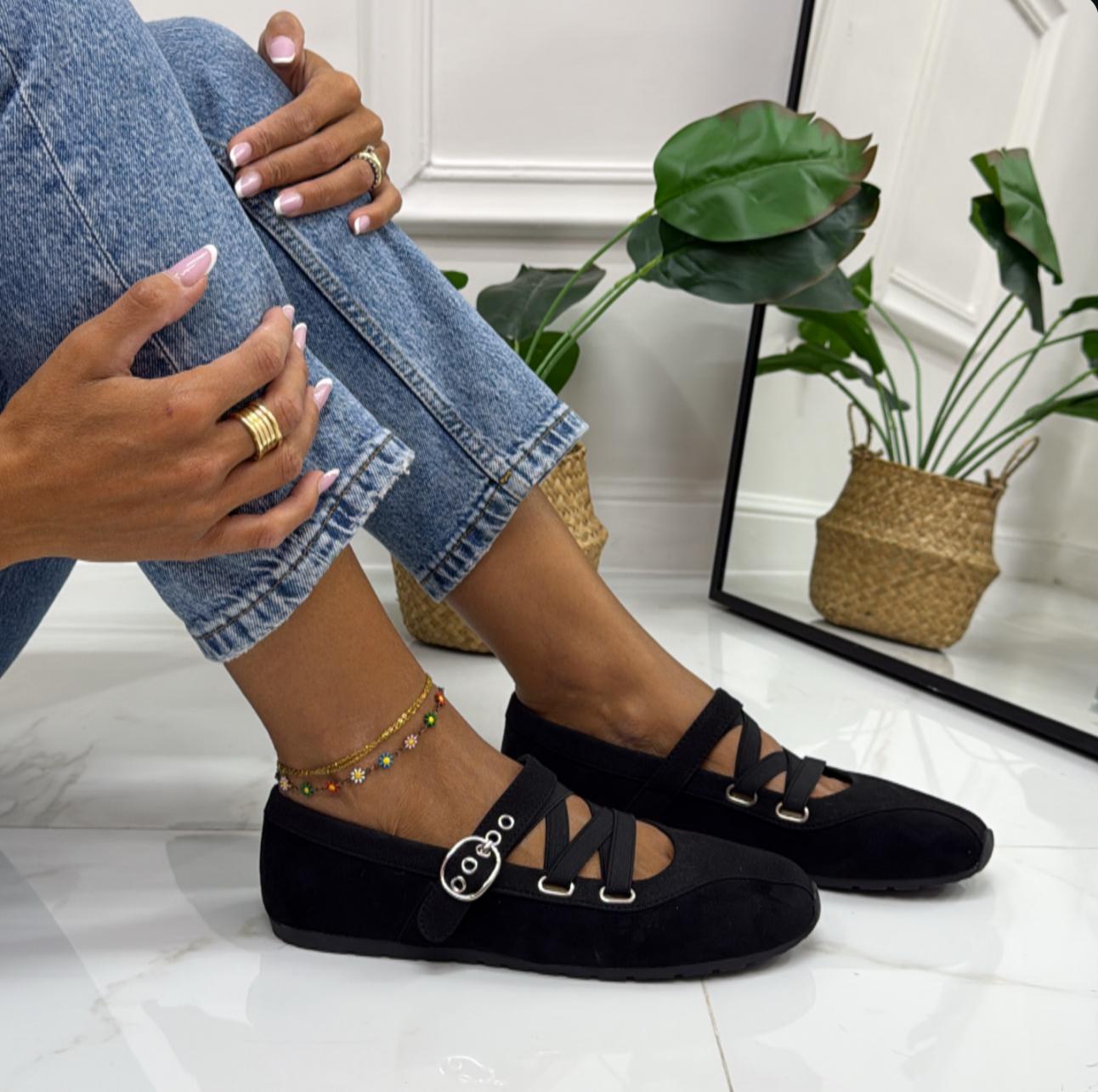 Amber - Scarpa Donna Ballerina Punta Tacco Basso Elegante Nero