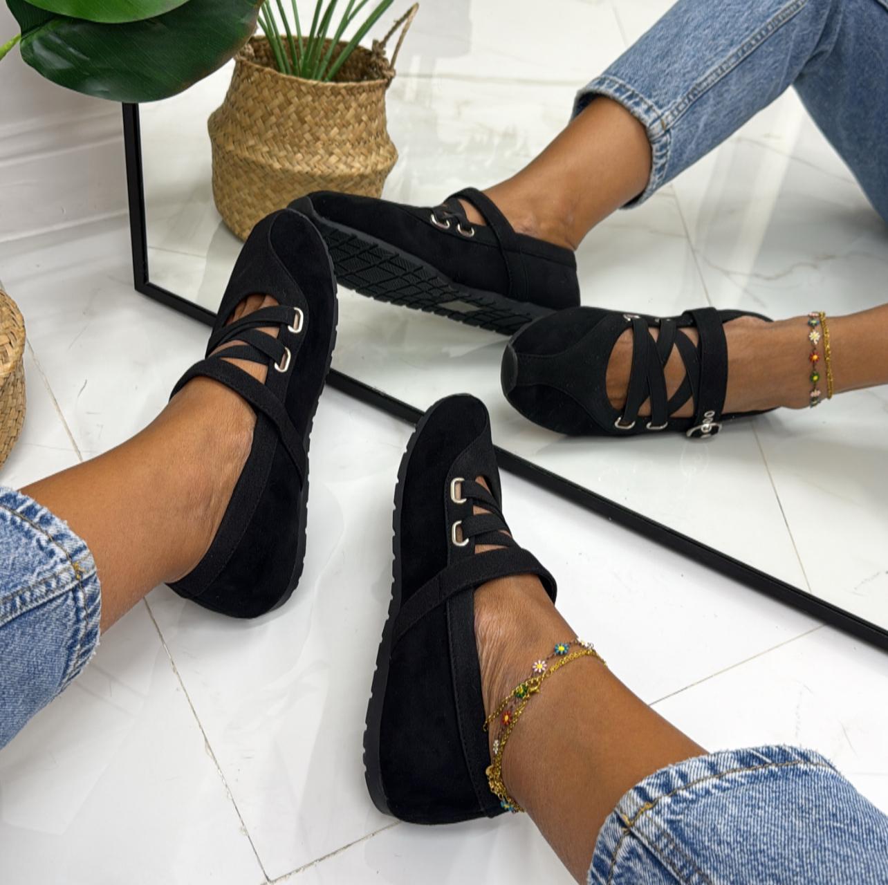 Amber - Scarpa Donna Ballerina Punta Tacco Basso Elegante Nero