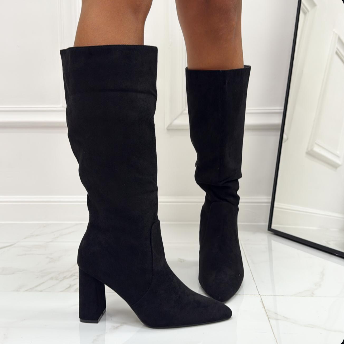 Maika - Stivali Donna Tacco Quadrato Alto Punta Nero