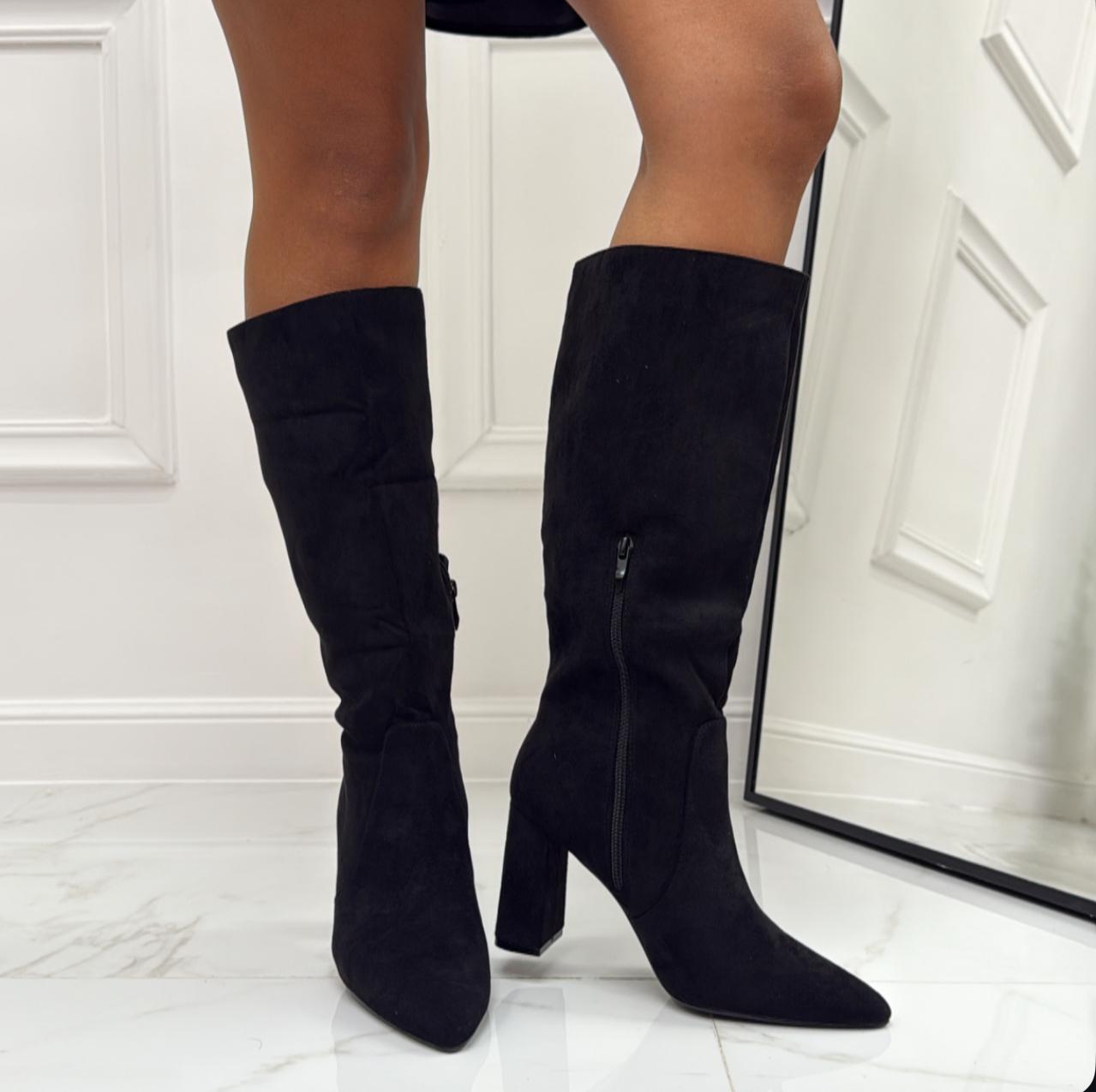 Maika - Stivali Donna Tacco Quadrato Alto Punta Nero