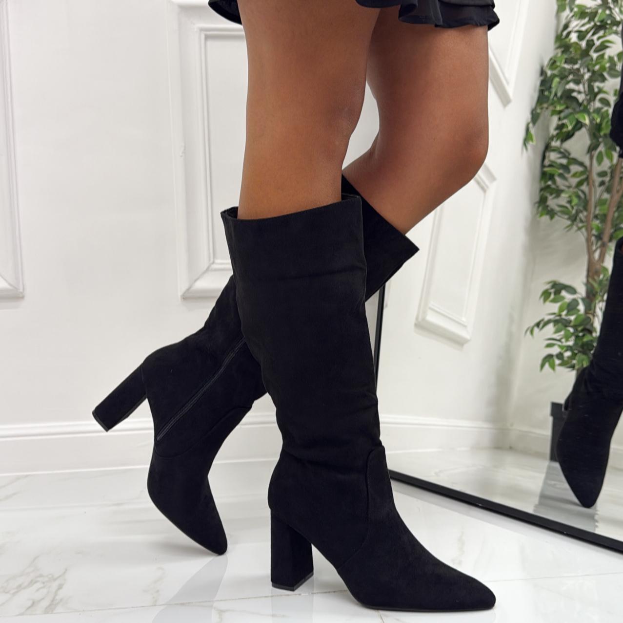 Maika - Stivali Donna Tacco Quadrato Alto Punta Nero