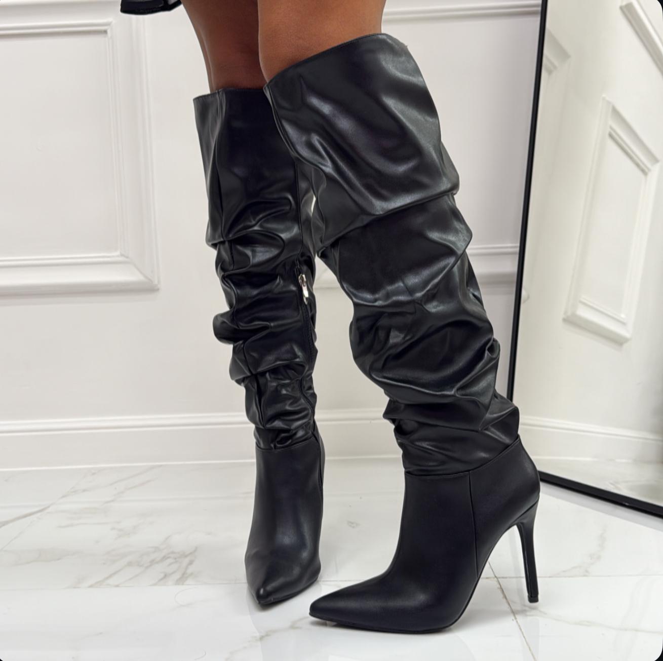 Nora - Stivale Donna Alto Punta Cerniera Tacco Spillo Elegante Nero
