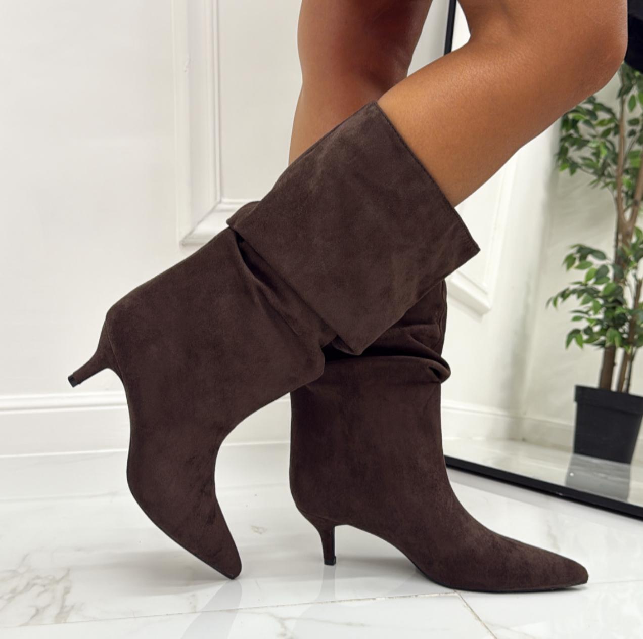 Luisa - Stivale Donna Alto Tacco Punta Casual Elegante Marrone