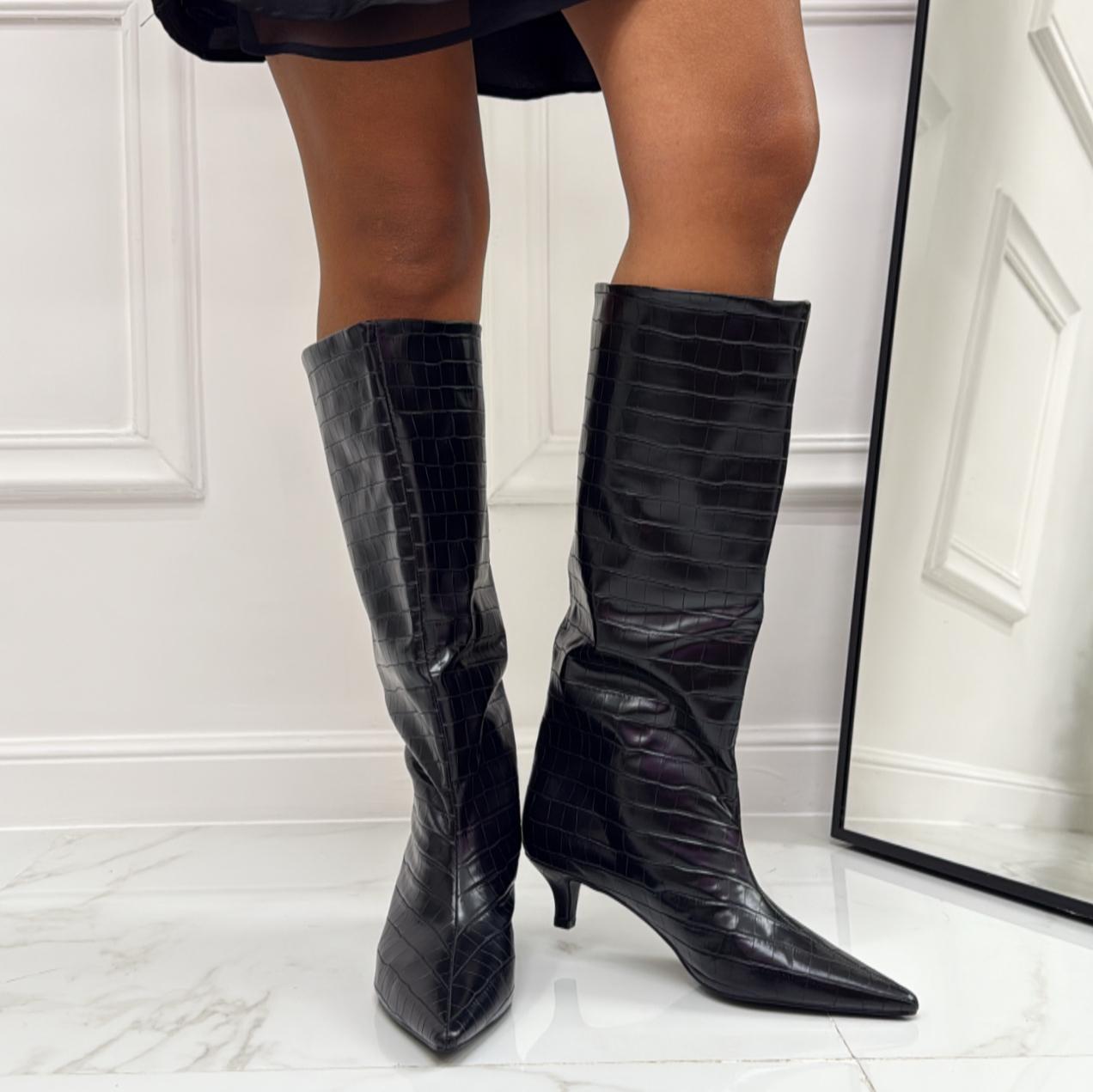 Tildes - Stivale Donna Alto Tacco Punta Casual Elegante Nero