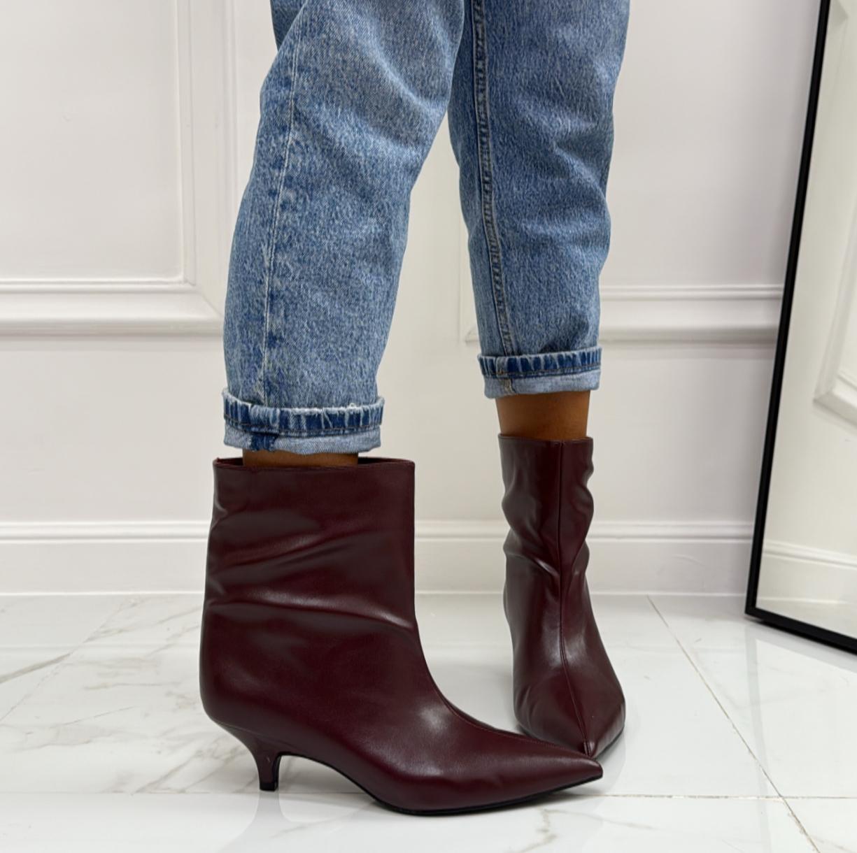 Joia - Stivale Donna Basso Tacco Punta Casual Elegante Bordeaux