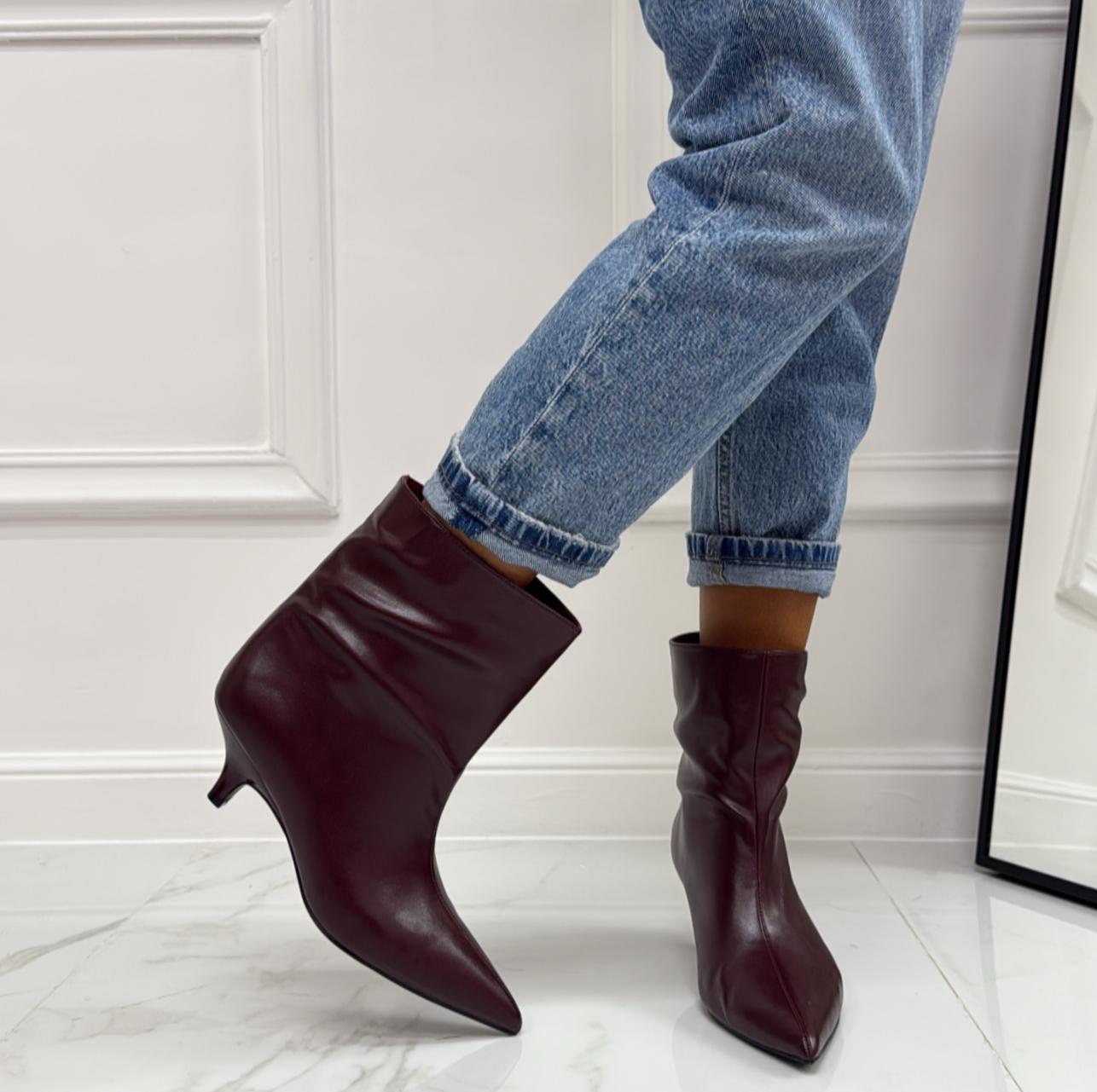 Joia - Stivale Donna Basso Tacco Punta Casual Elegante Bordeaux