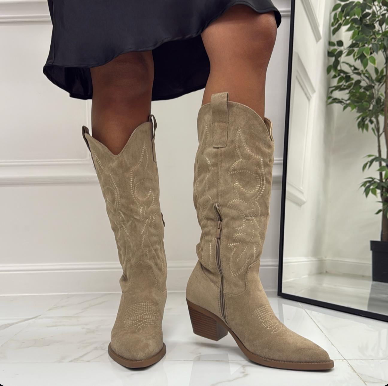 Clelia - Stivali Texani Tacco Khaki