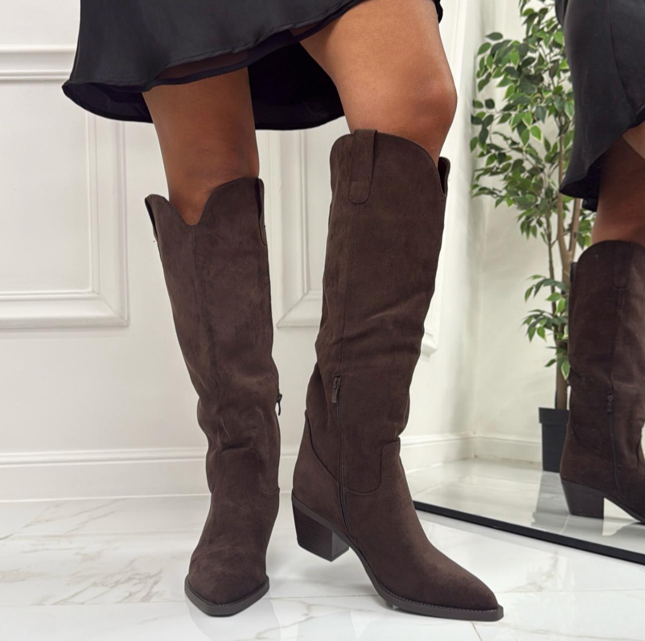 Faby - Stivale Alto Tacco Donna Texano Nero Marrone
