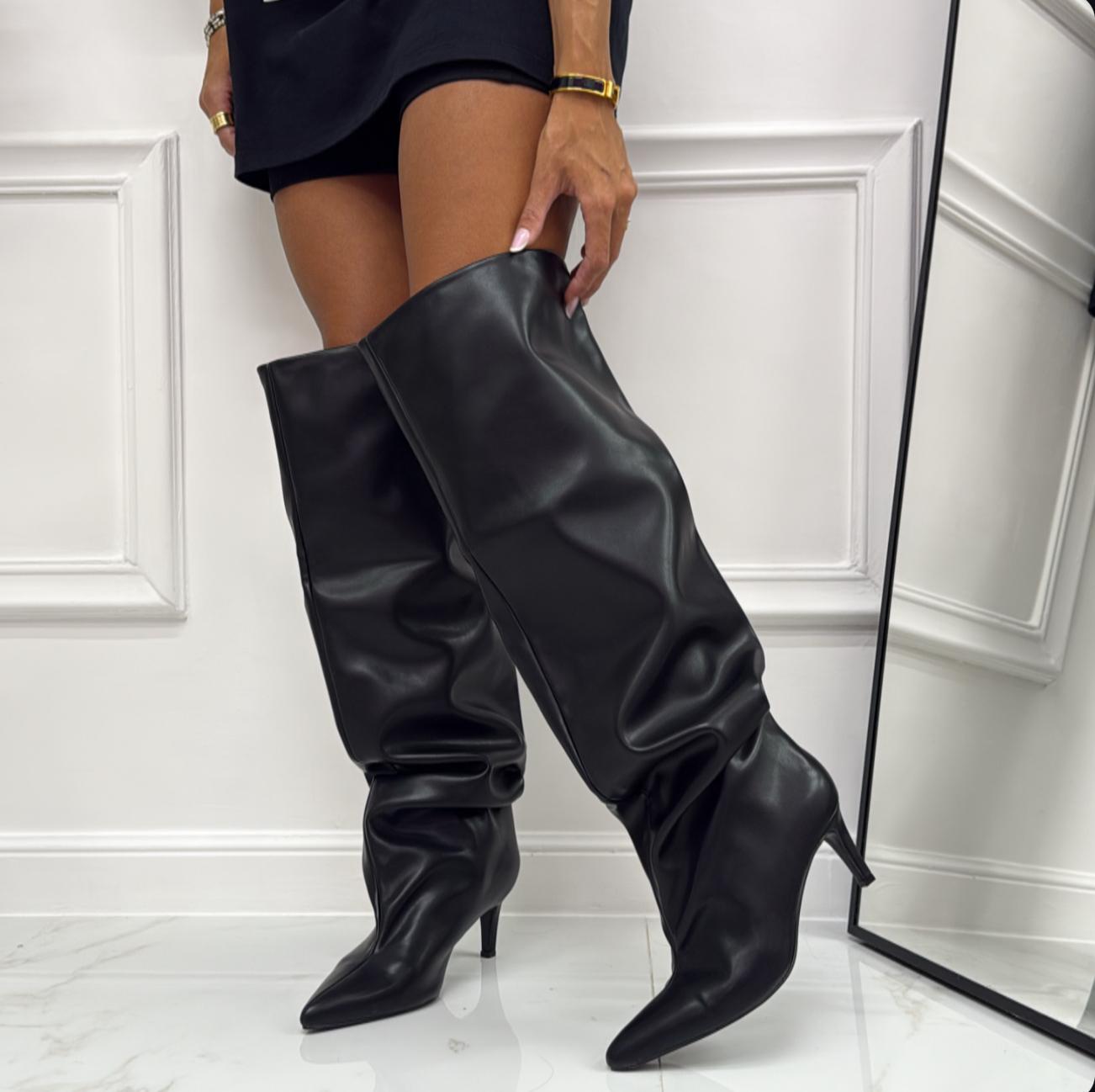 Jennifer - Stivale Donna Alto Tacco Punta Casual Elegante Nero