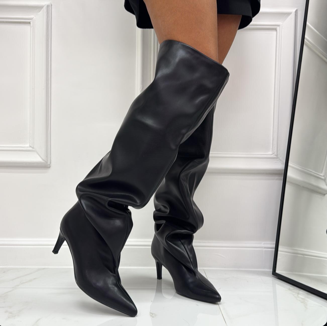 Jennifer - Stivale Donna Alto Tacco Punta Casual Elegante Nero