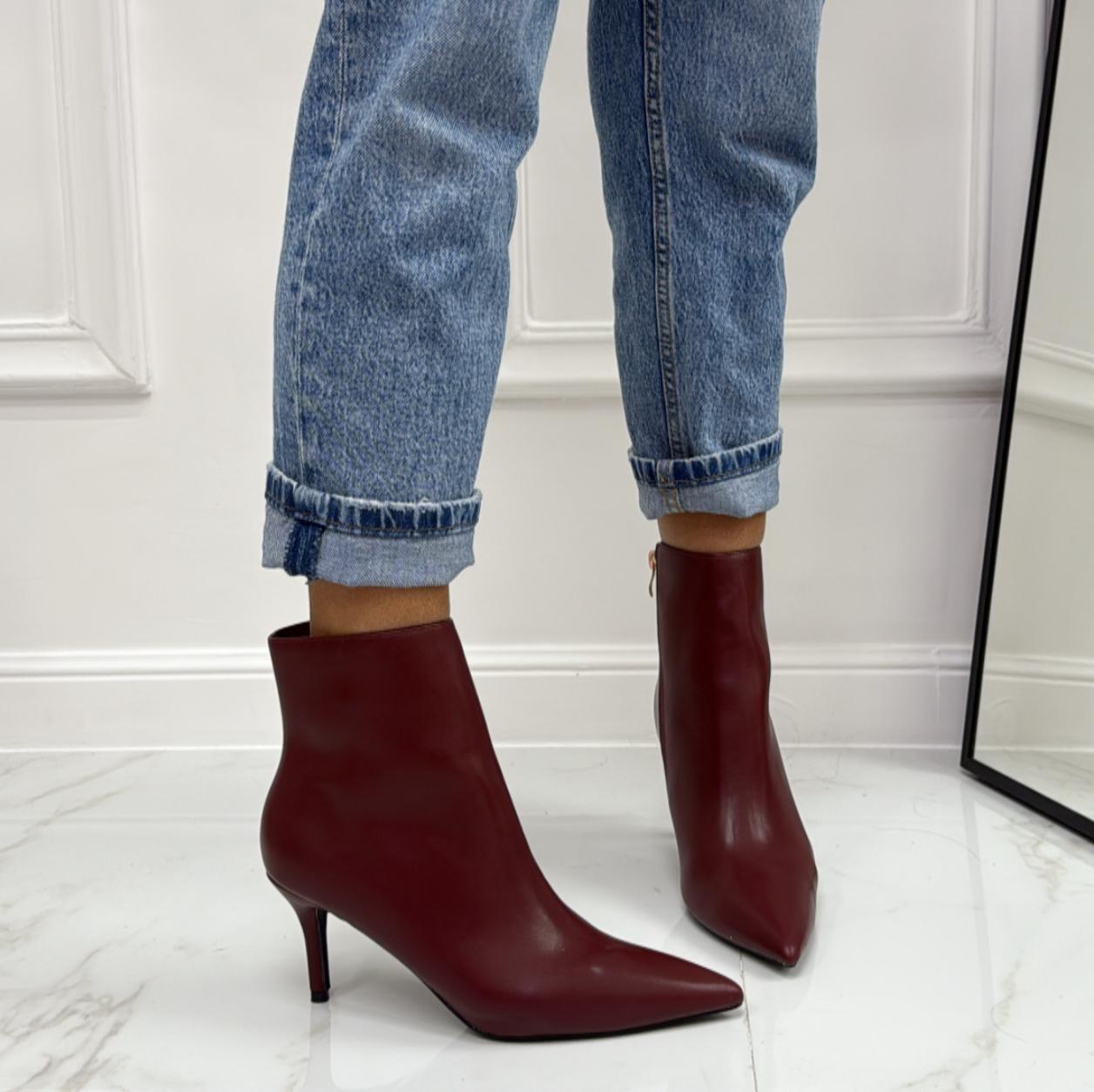 Clare - Stivaletti Donna Tacco Basso Punta Bordeaux