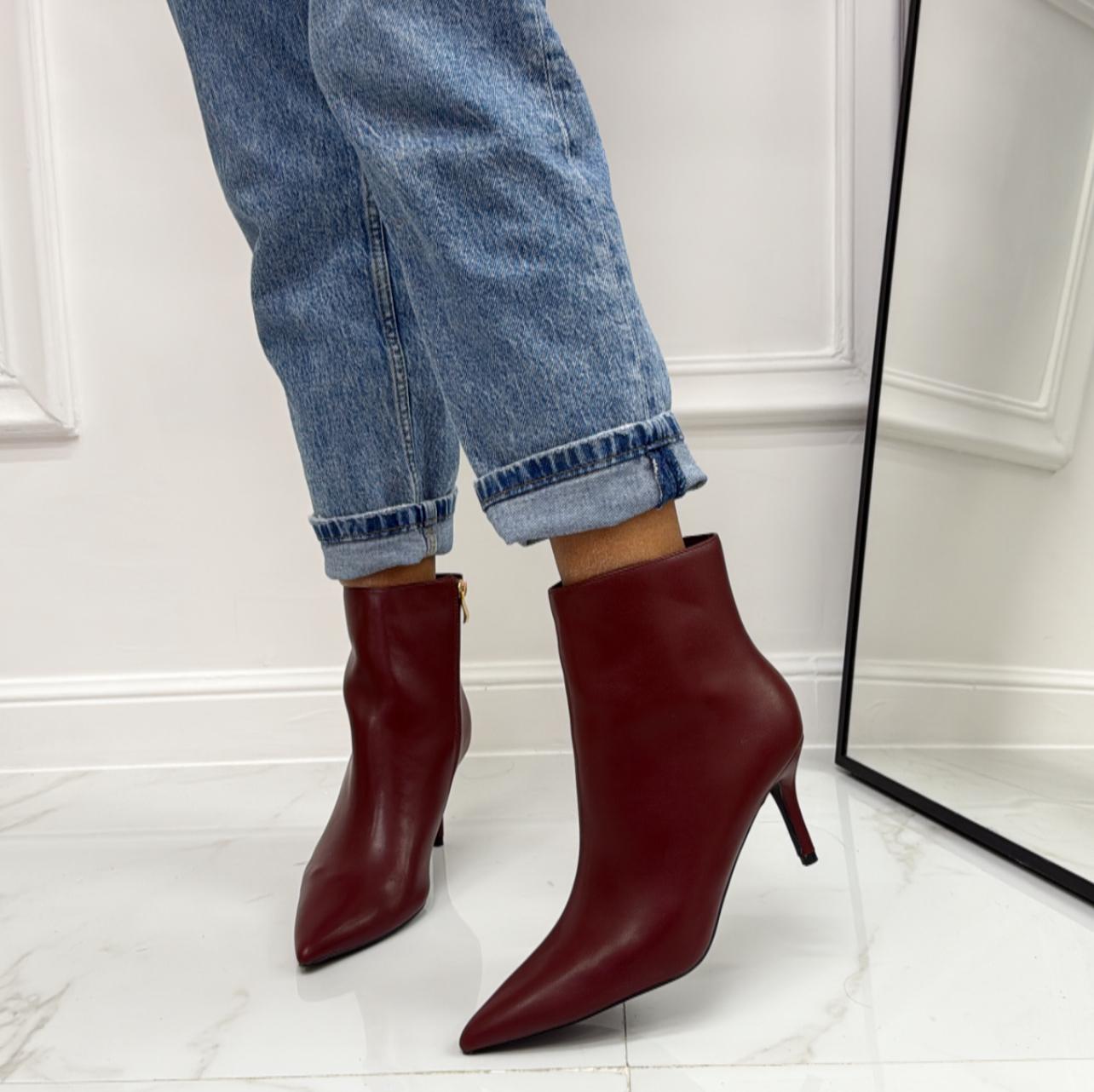 Clare - Stivaletti Donna Tacco Basso Punta Bordeaux