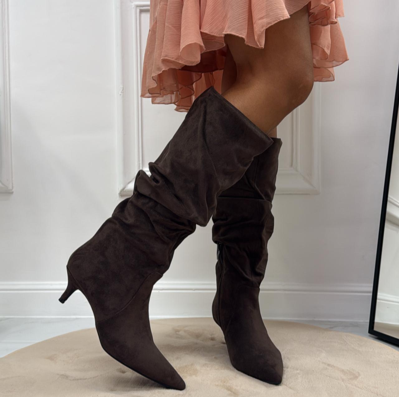 Edna - Stivale Donna Alto Tacco Punta Casual Elegante Marrone