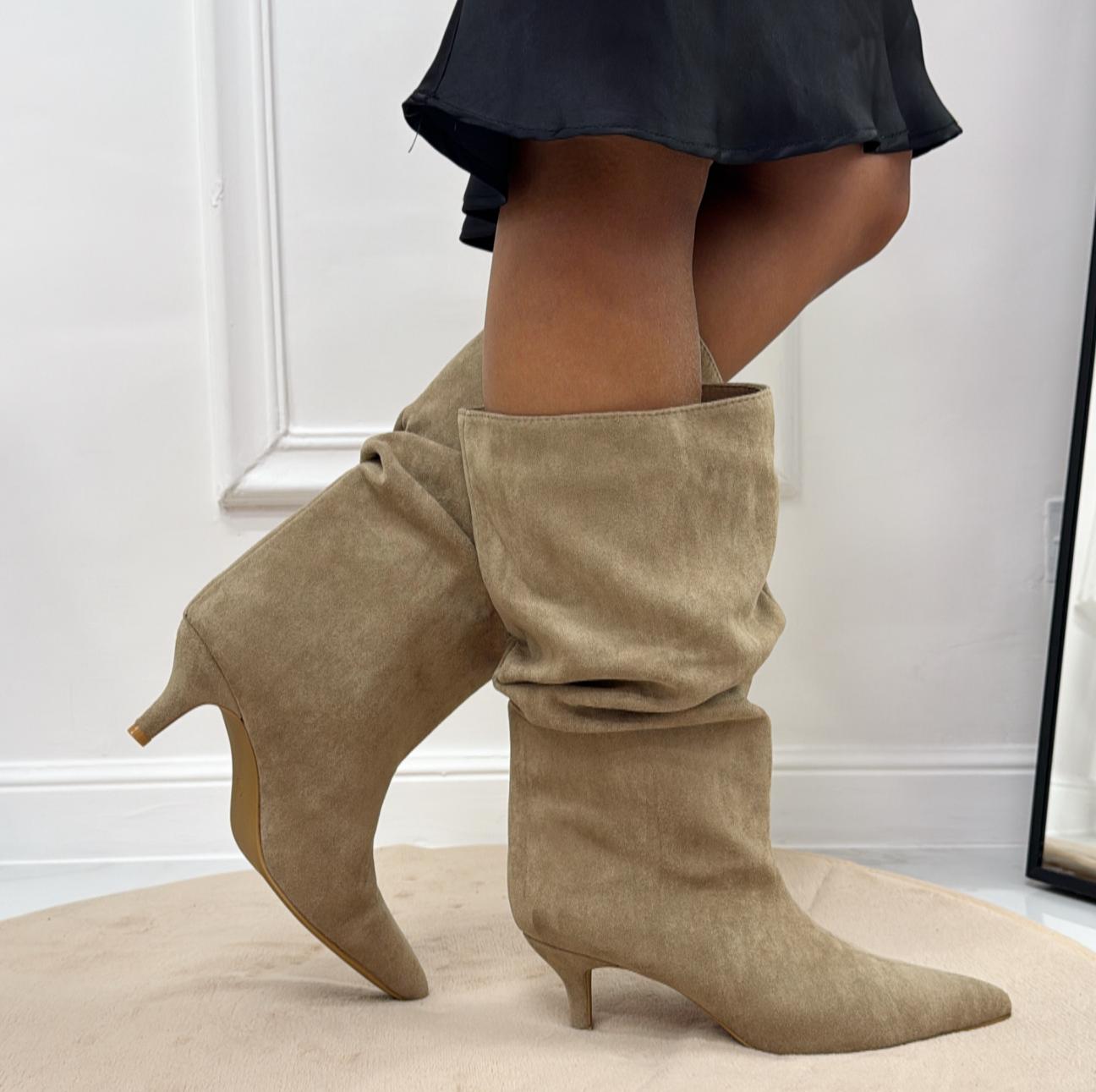 Luisa - Stivale Donna Alto Tacco Punta Casual Elegante Khaki