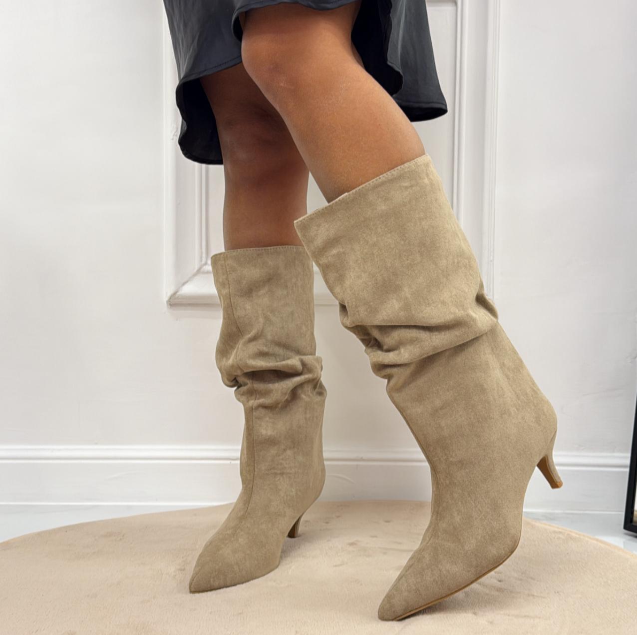 Luisa - Stivale Donna Alto Tacco Punta Casual Elegante Khaki