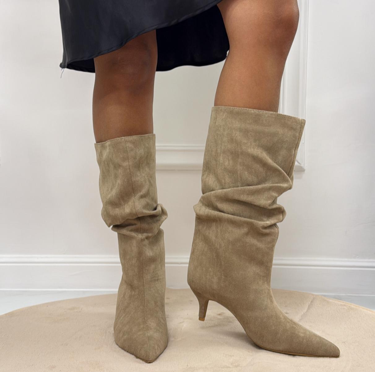Luisa - Stivale Donna Alto Tacco Punta Casual Elegante Khaki