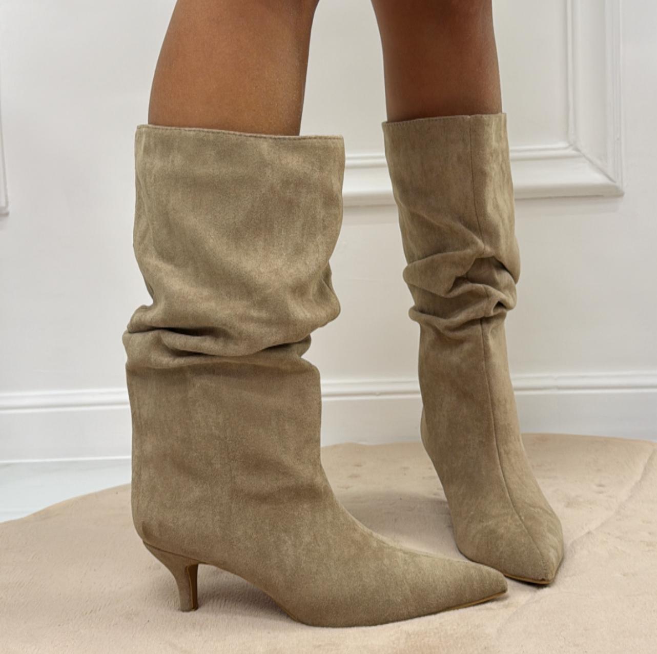 Luisa - Stivale Donna Alto Tacco Punta Casual Elegante Khaki