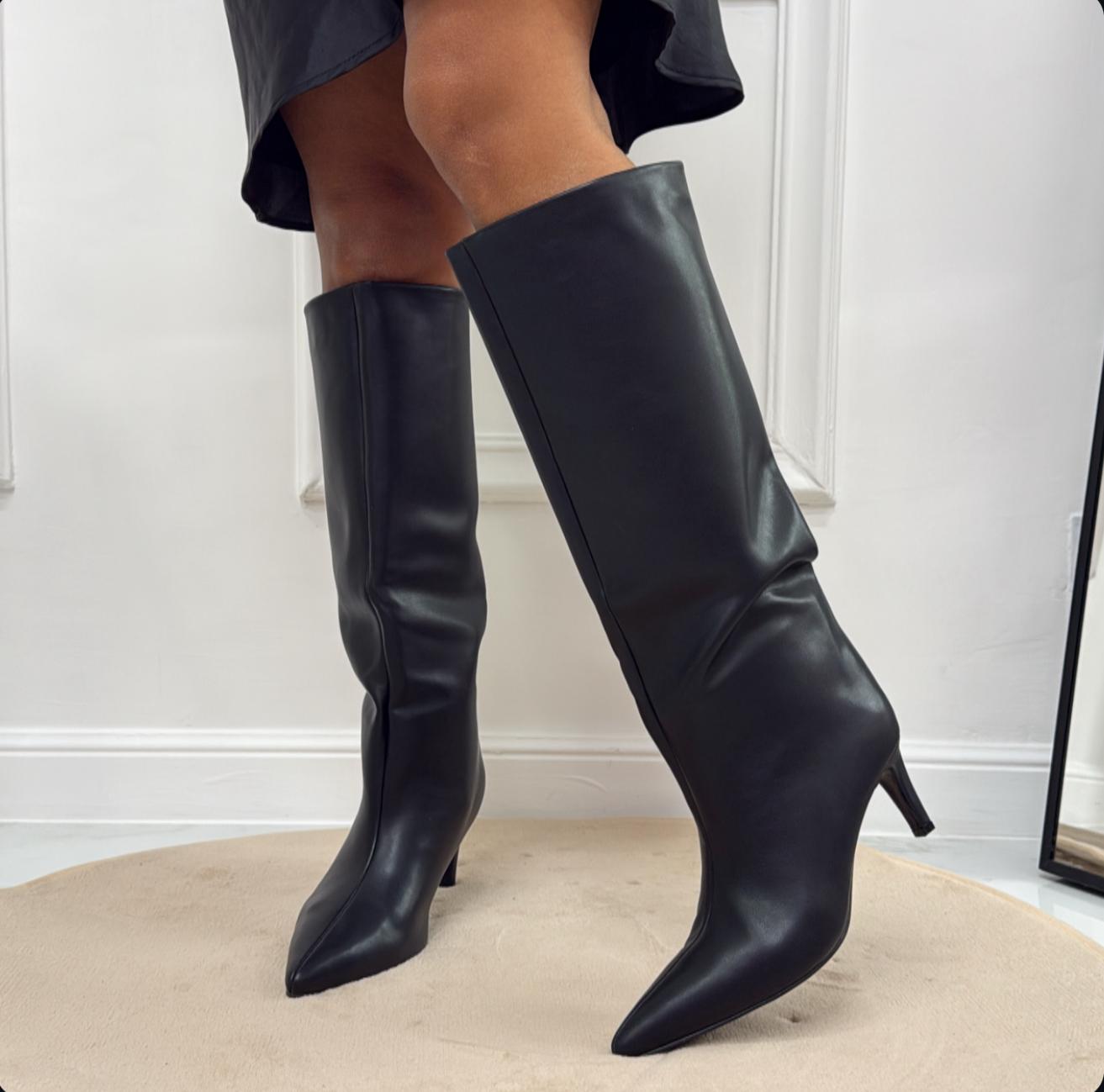 Parigi - Stivale Donna Alto Tacco Punta Casual Elegante Nero