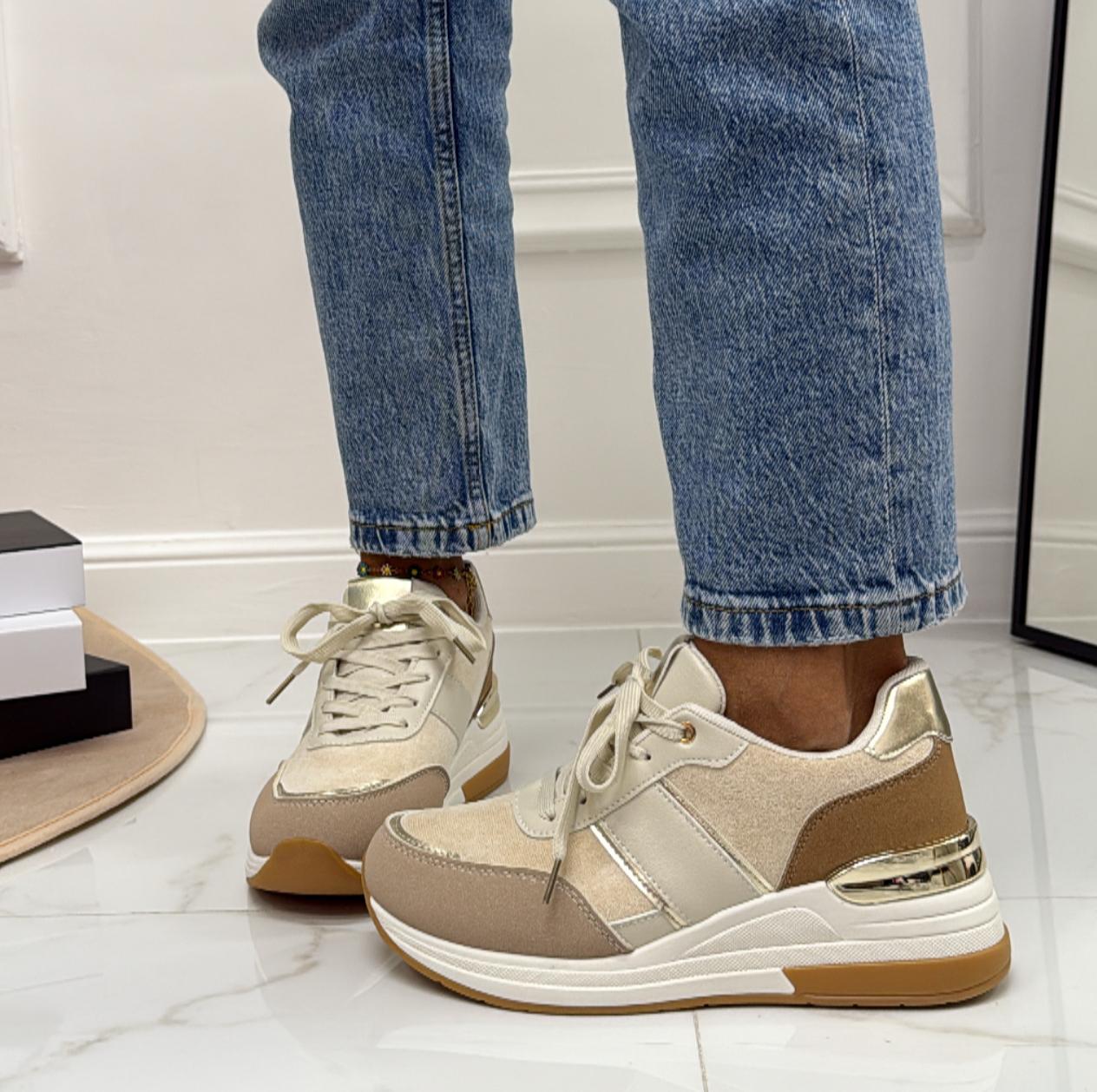Anastasia - Sneakers Donna Scarpe Ginnastica Lacci Casual Comodo Beige