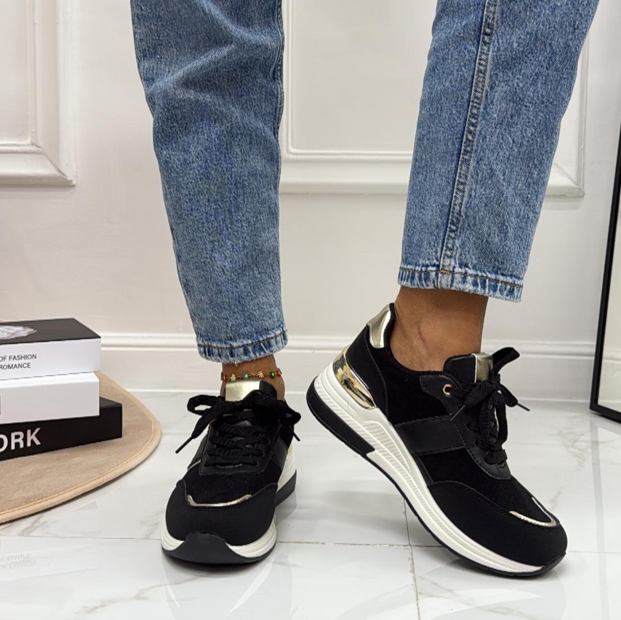 Anastasia - Sneakers Donna Scarpe Ginnastica Lacci Casual Comodo Nero
