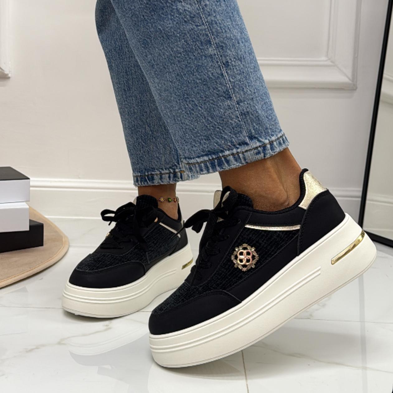 Melania - Sneakers Donna Scarpe Ginnastica Lacci Casual Comodo Nero
