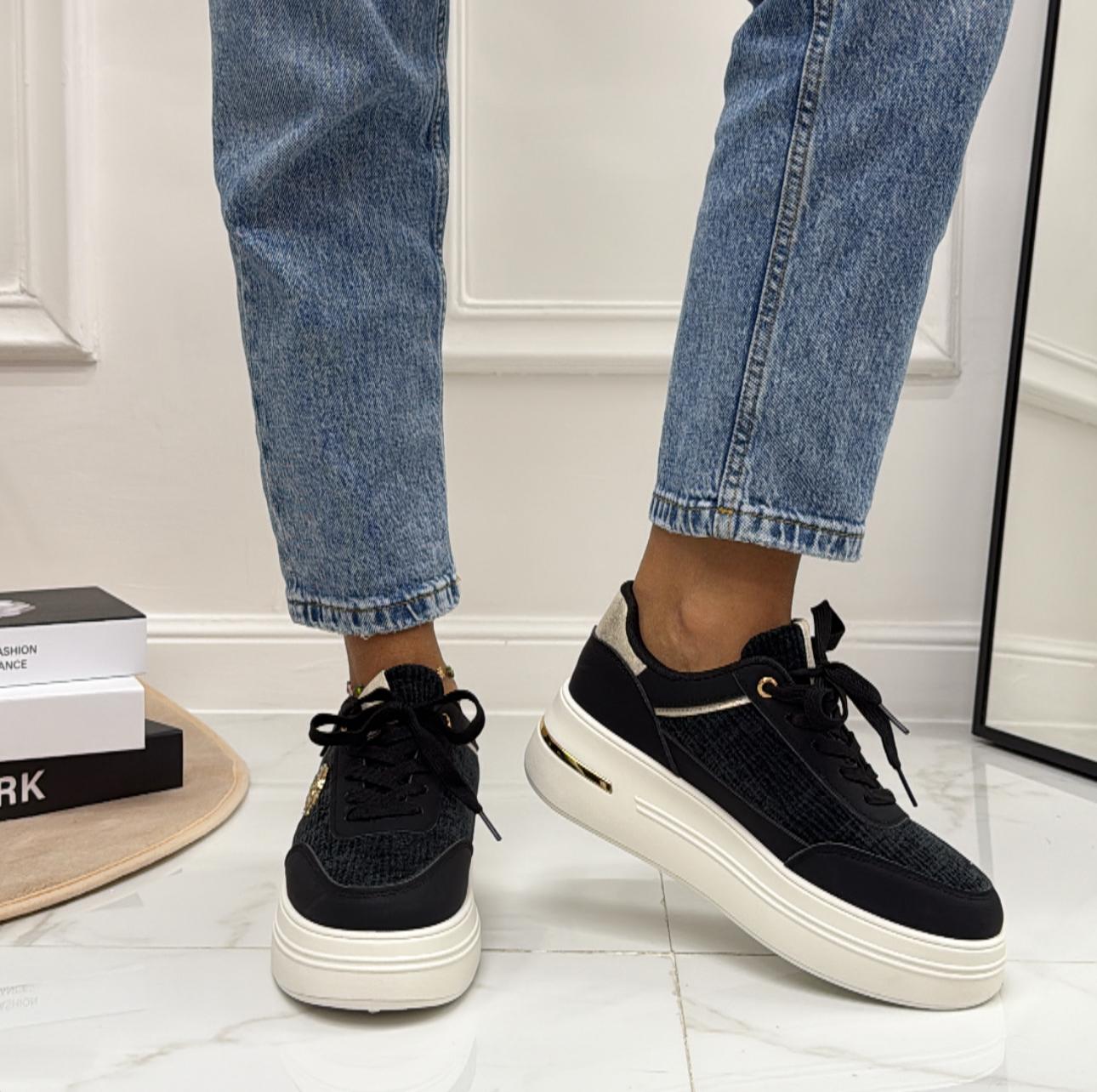 Melania - Sneakers Donna Scarpe Ginnastica Lacci Casual Comodo Nero