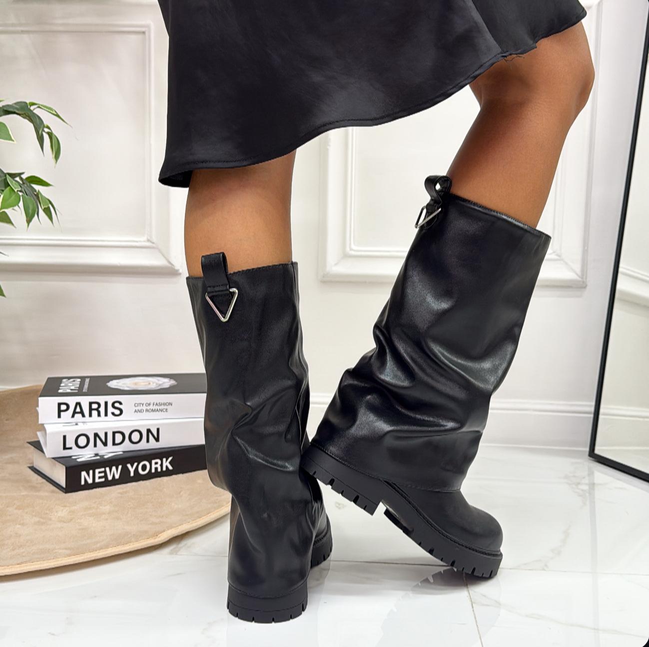 Trisha - Stivale Donna Anfibio Alto Nero