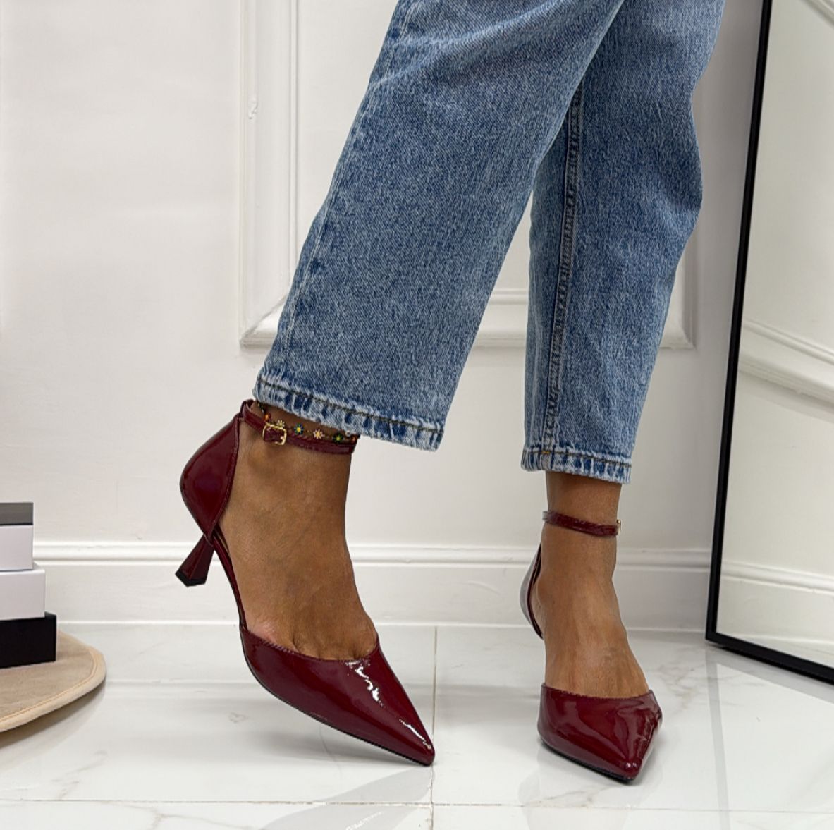 Karissa - Décolleté Donna Tacco A Spillo Punta Vernice Elegante Bordeaux