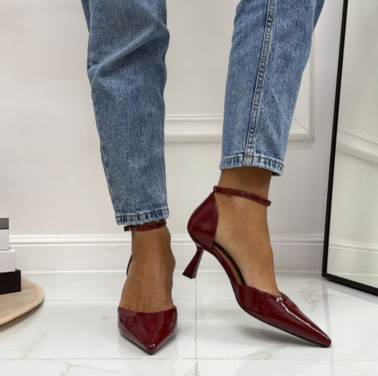 Karissa - Décolleté Donna Tacco A Spillo Punta Vernice Elegante Bordeaux