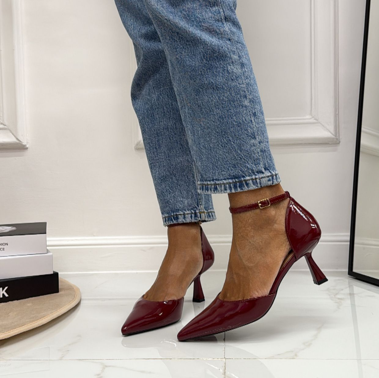 Karissa - Décolleté Donna Tacco A Spillo Punta Vernice Elegante Bordeaux