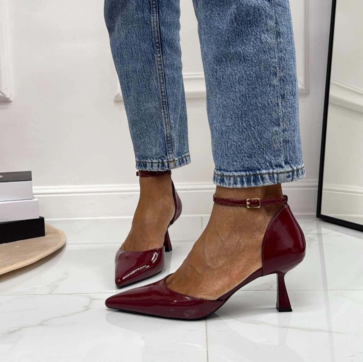 Karissa - Décolleté Donna Tacco A Spillo Punta Vernice Elegante Bordeaux
