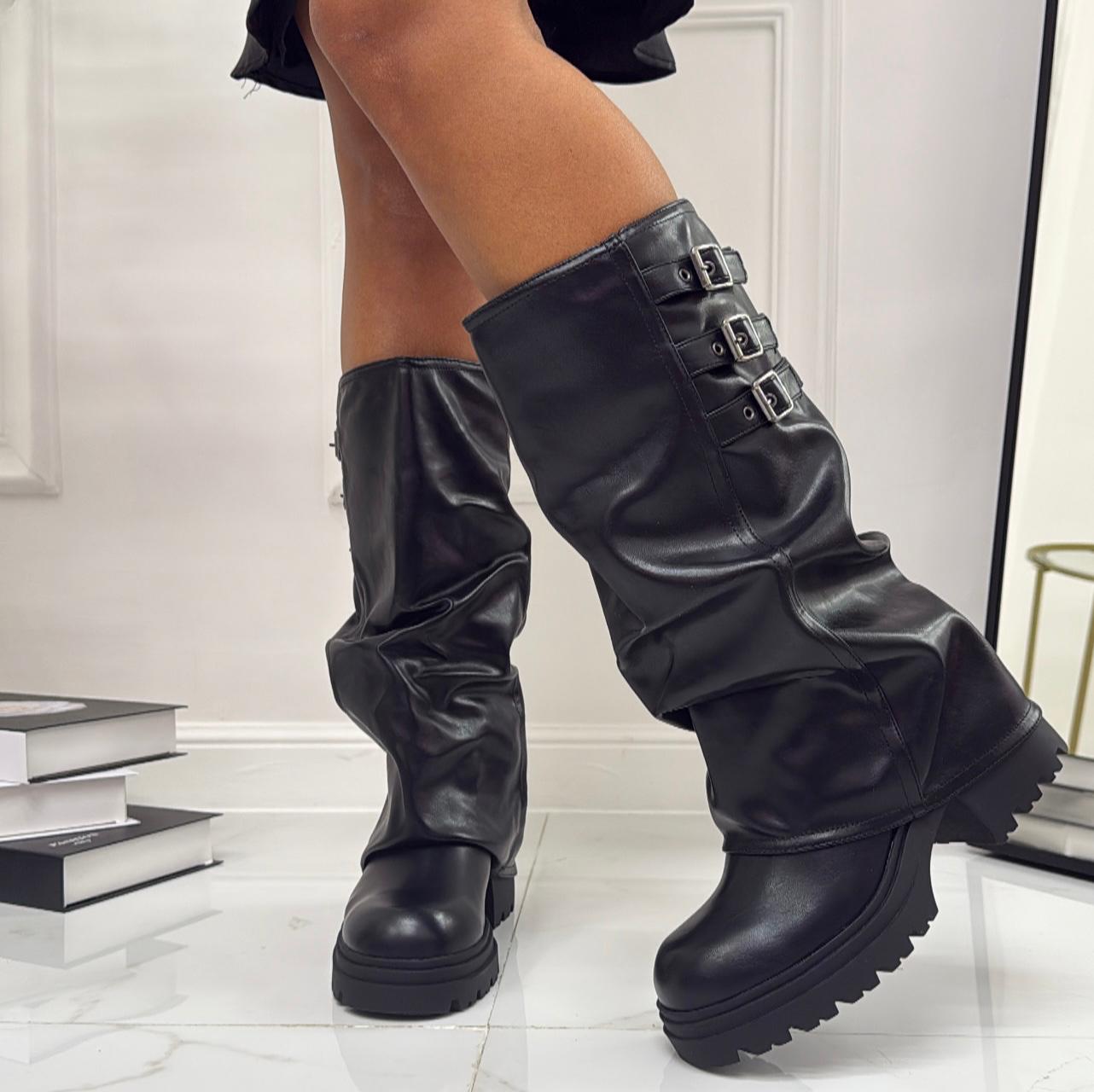 Brigida -  Stivale Donna Anfibio Alto Nero